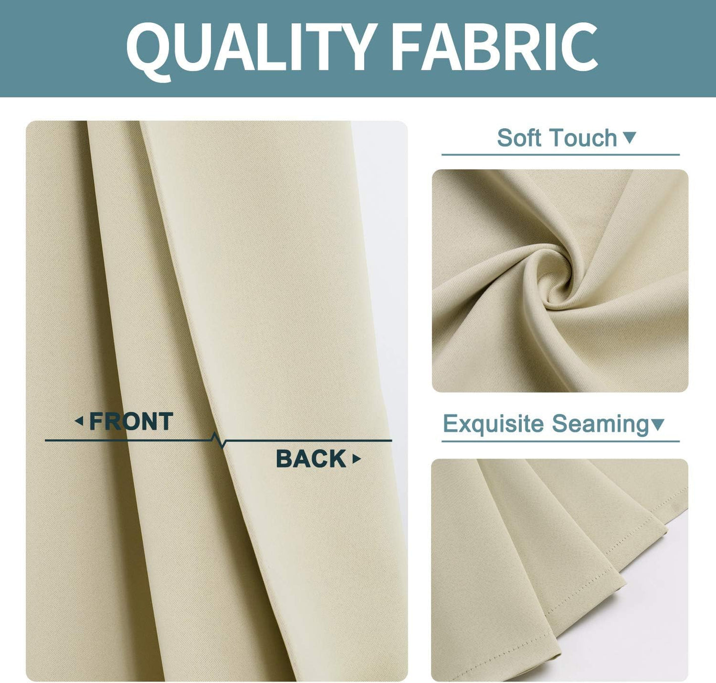 ChrisDowa Grommet Room Darkening Curtains for Bedroom and Living Room - 2 Panels Set Thermal Insulated Blackout Curtains (Beige, 38W x 45L)