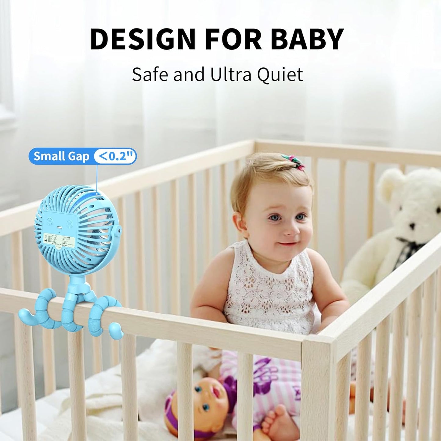 AMACOOL Battery Operated Stroller Fan Flexible Tripod Clip On Fan with 3 Speeds and Rotatable Handheld Personal Fans for Car Seat Crib Bike Treadmill (Blue)