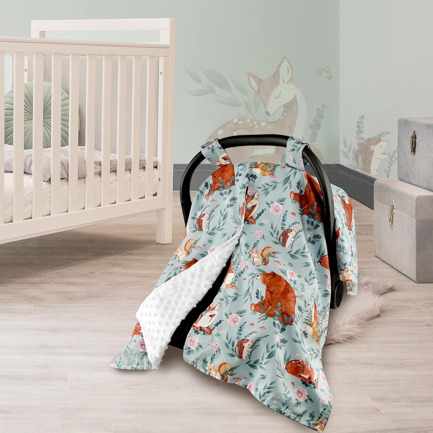 TANOFAR Car Seat Cover Baby, Carseat Covers Baby Boy Girl, Peekaboo Opening Infant Car Seat Cover for Winter, Warm & Cozy, Woodland Animals
