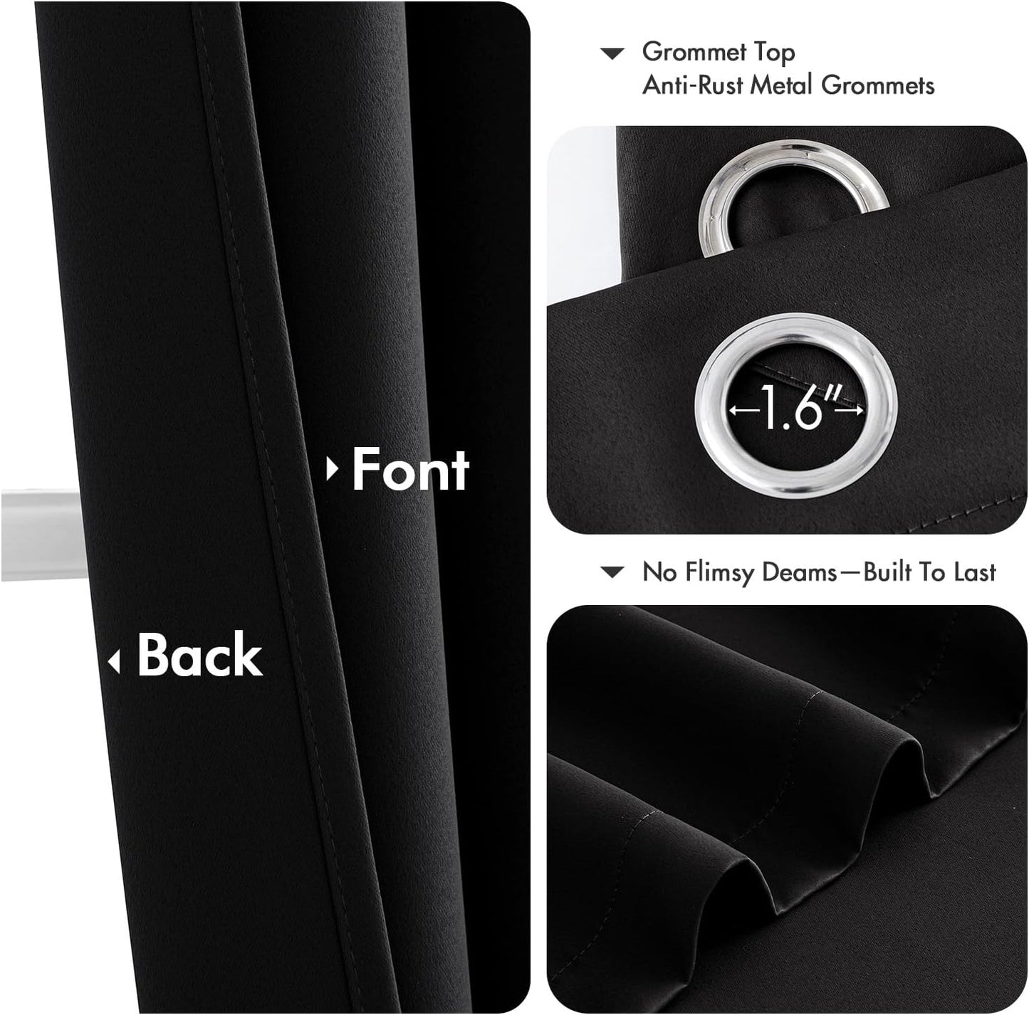 MIULEE Black Blackout Curtains for Bedroom Living Room 64 Inches Long 2 Panels, Thermal Insulated Room Darkening Drapes Solid Grommet Top Noise Reduction Light Blocking Window Treatments 40x64 Inch