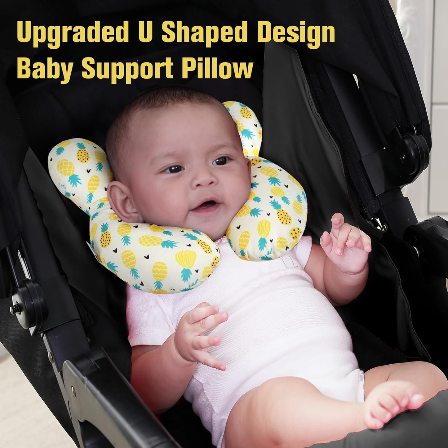 KAKIBLIN Baby Travel Pillow, Upgraded Baby Neck Pillows for Car Seat Toddler Head and Neck Support Pillow,Support Pillows for Car Seat, Pushchair,Travel (Pineapple)