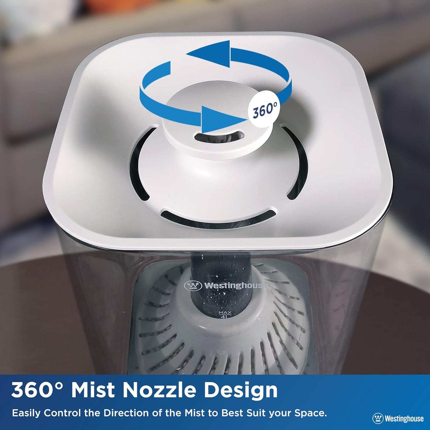Westinghouse Ultrasonic Cool Mist Adjustable Humidifier, 4.5L Top Fill with LED Night Light and Touch Button Control