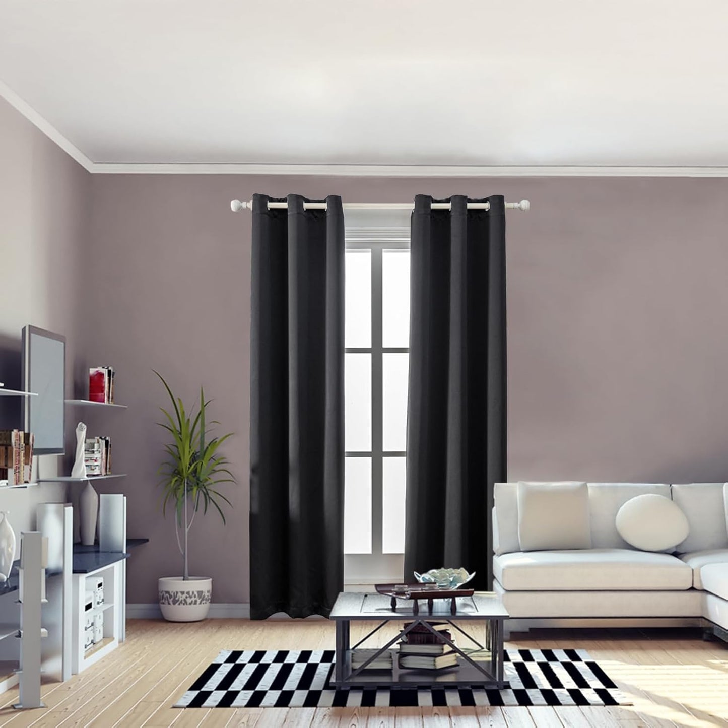 Anytime 100% Blackout Curtain Set, Thermal Insulated & Energy Efficiency Window Draperies for Guest Room, Full Shading Panels for Shift Worker and Light Sleepers（Black, 2 Panels, 42W x 80L）