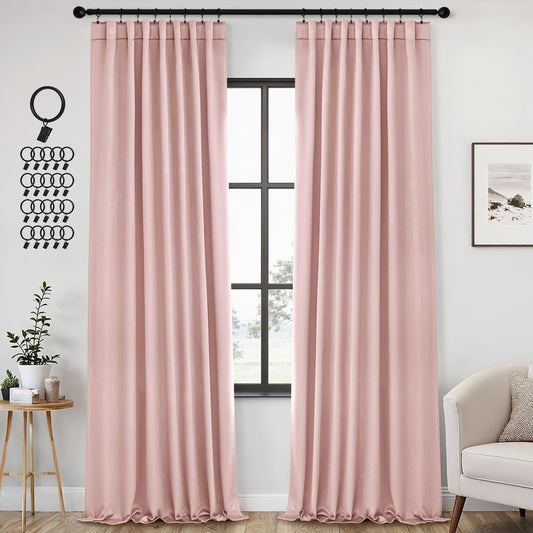 ANRODUO Light Pink Blackout Curtains for Girls Bedroom Living Room, Back Tab Rod Pocket Pinch Pleated Thermal Insulated Room Darkening Curtains 108 Inches Long 2 Panels, 52 x 108 Inch