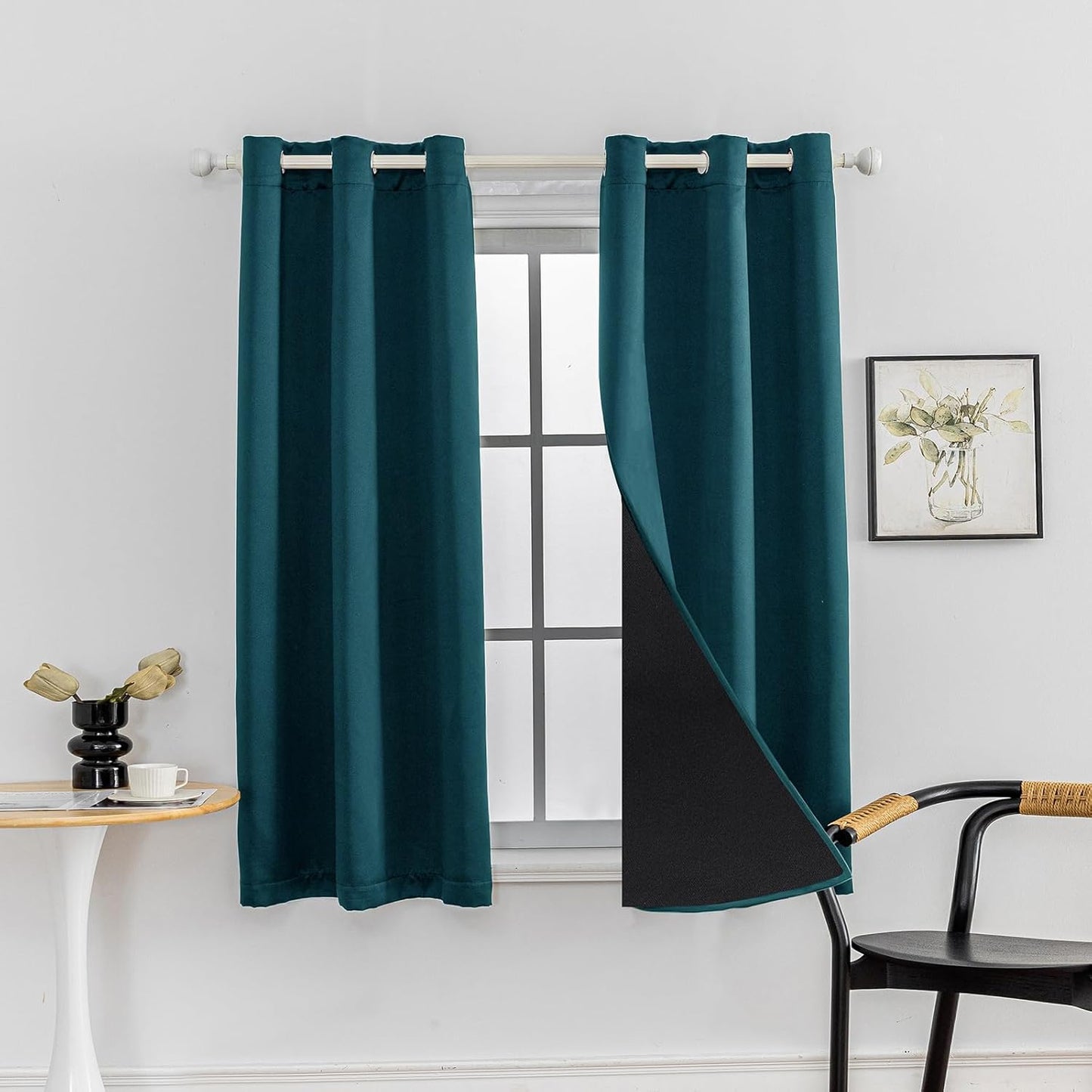 Anytime 100% Blackout Curtain Set, Thermal Insulated & Energy Efficiency Window Draperies for Guest Room, Full Shading Panels for Shift Worker and Light Sleepers（Greyish Blue, 2 Panels, 37W x 63L）