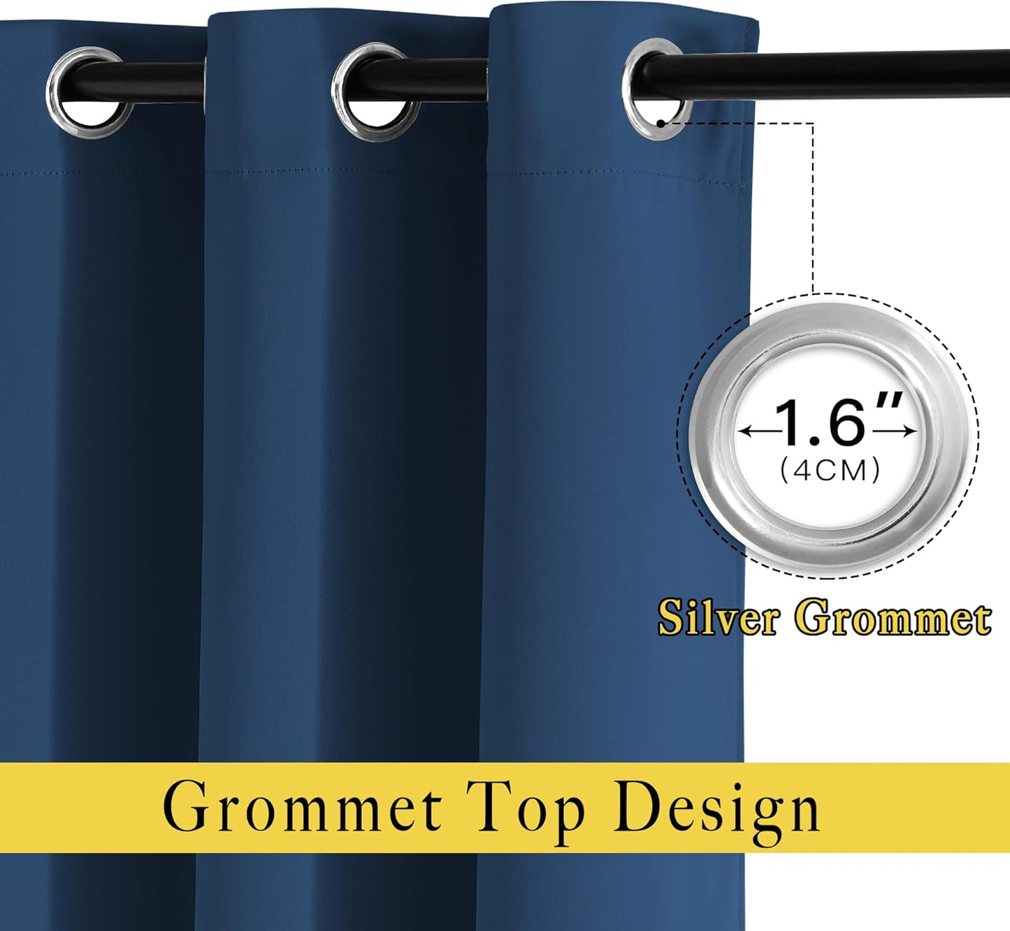 NICETOWN Window Drapes Long Curtains - (52 inches Wide x 108 inches Long, Moroccan Blue, 2 Pieces) Living Room Panels Grommet Top Window Treatment for Hall & Guest Room
