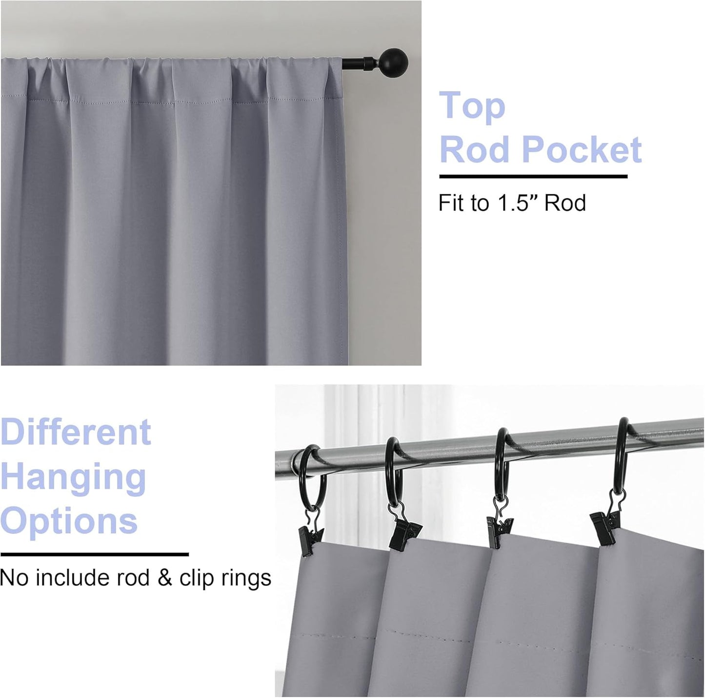 Simplebrand Ava Silver Grey Short Blackout Curtains for Bedroom 54 Inches Long 2 Panels, Solid Thermal Insulated, Energy Saving Window Treatment Curtains Blackout Drapes, W40 x L54 Inch, Silver Grey