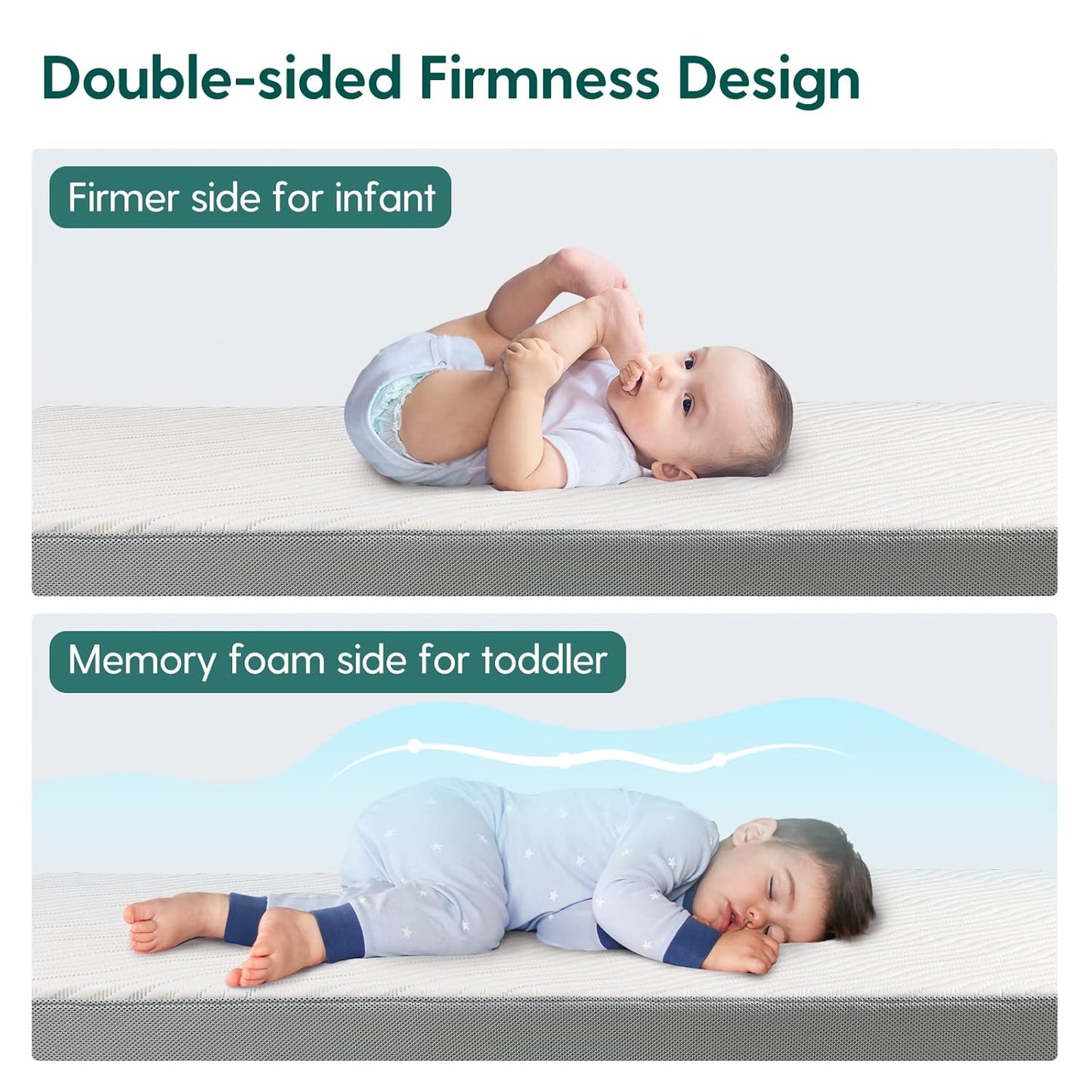 BABELIO Biobased Crib and Toddler Mattress Dual-Sided, CertiPUR-US, Removable Waterproof and Machine-Washable Cover, 52"x27.5"x5"