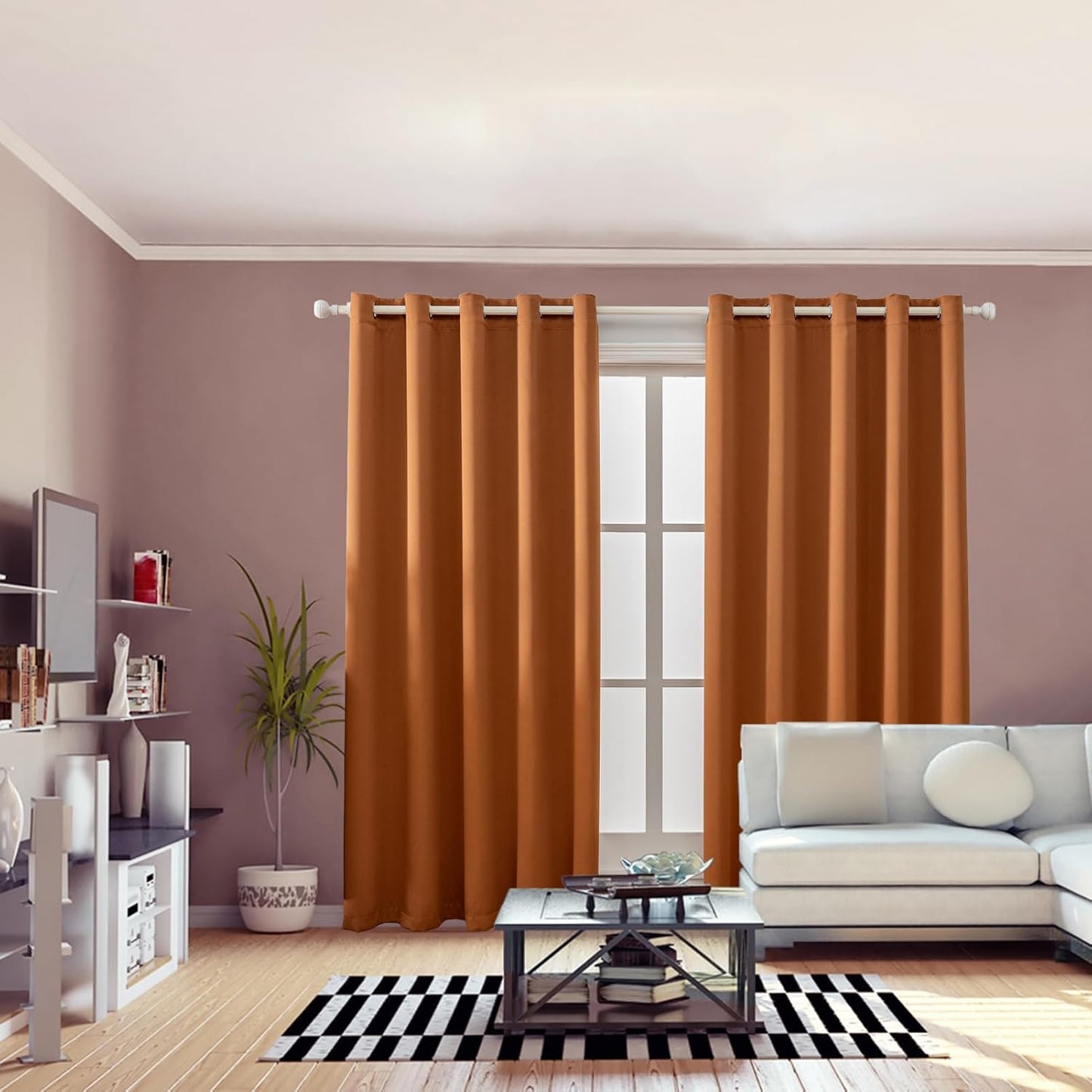 Anytime 100% Blackout Curtain Set, Thermal Insulated & Energy Efficiency Window Draperies for Guest Room, Full Shading Panels for Shift Worker and Light Sleepers（Orange, 2 Panels, 70W x 72L）