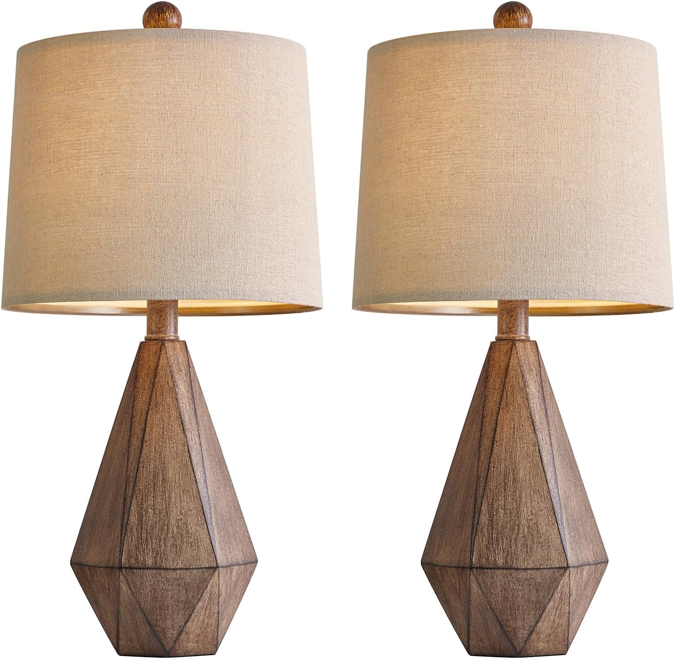 PoKat 20.25" Retro Farmhouse Table Lamp Set of 2 - Living Room & Bedroom Rustic Linen Bedside Nightstand Lamps for Kids, Study, Office - Resin, Suitable for Small Places