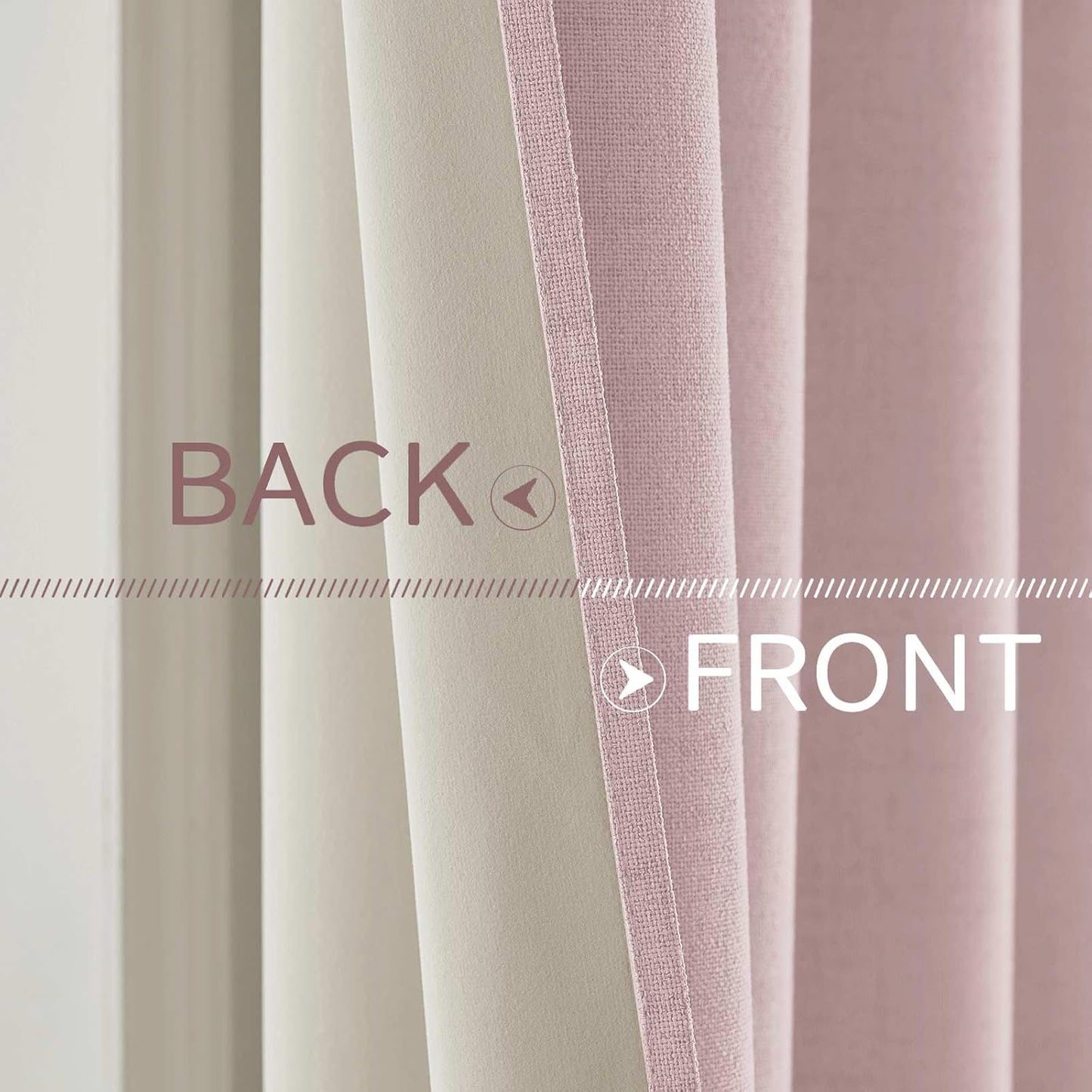 MIULEE Linen Texture Curtains for Bedroom Solid 100% Blackout Thermal Insulated Pink Curtains Grommet Room Darkening Drapes for Living Room Nursery 52x72 Inch (2 Panels)