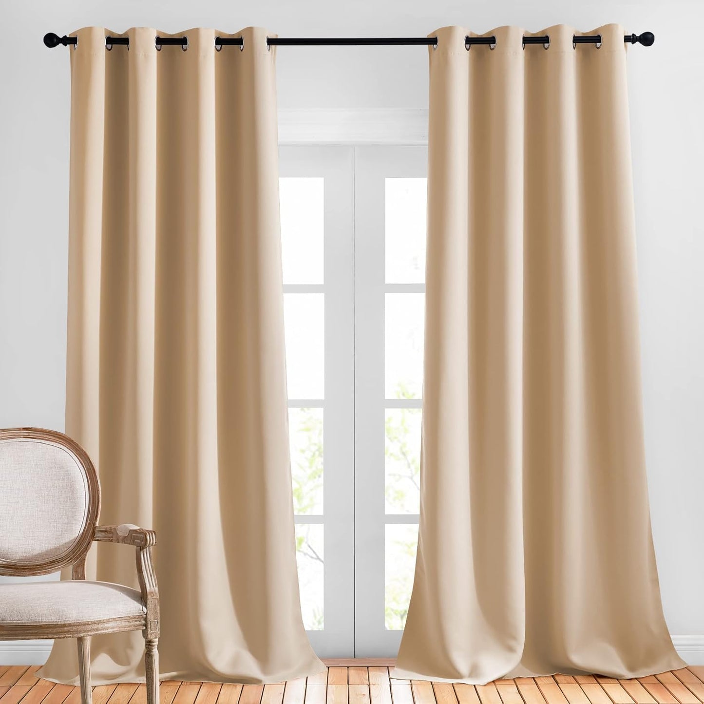 NICETOWN Room Darkening Grommet Panels - (52 inches Width, Biscotti Beige, 1 Pair) Extra Long Curtains 120 inches Long, Privacy Draperies for Large Window