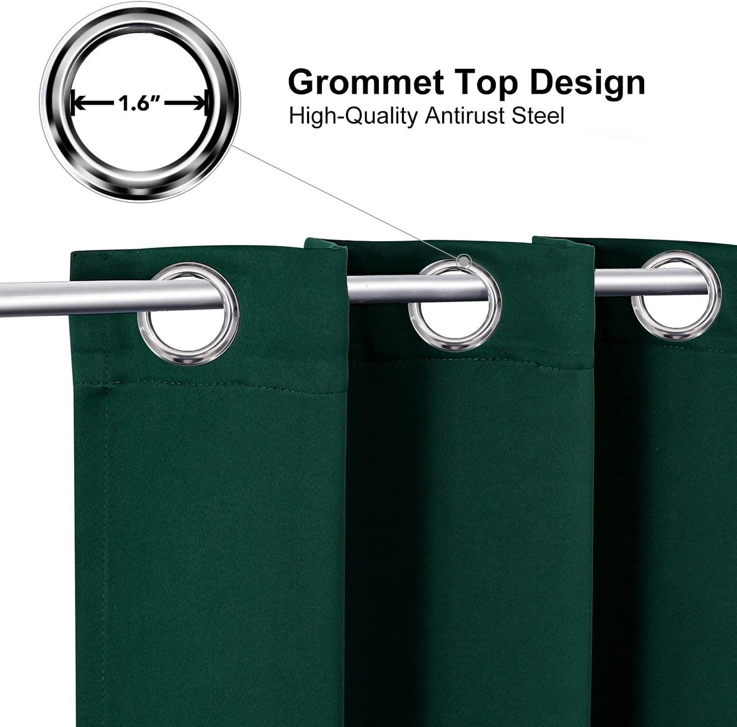 ChrisDowa Grommet Blackout Curtains for Bedroom and Living Room - 2 Panels Set Thermal Insulated Room Darkening Curtains (Forest Green, 52W x 45L)
