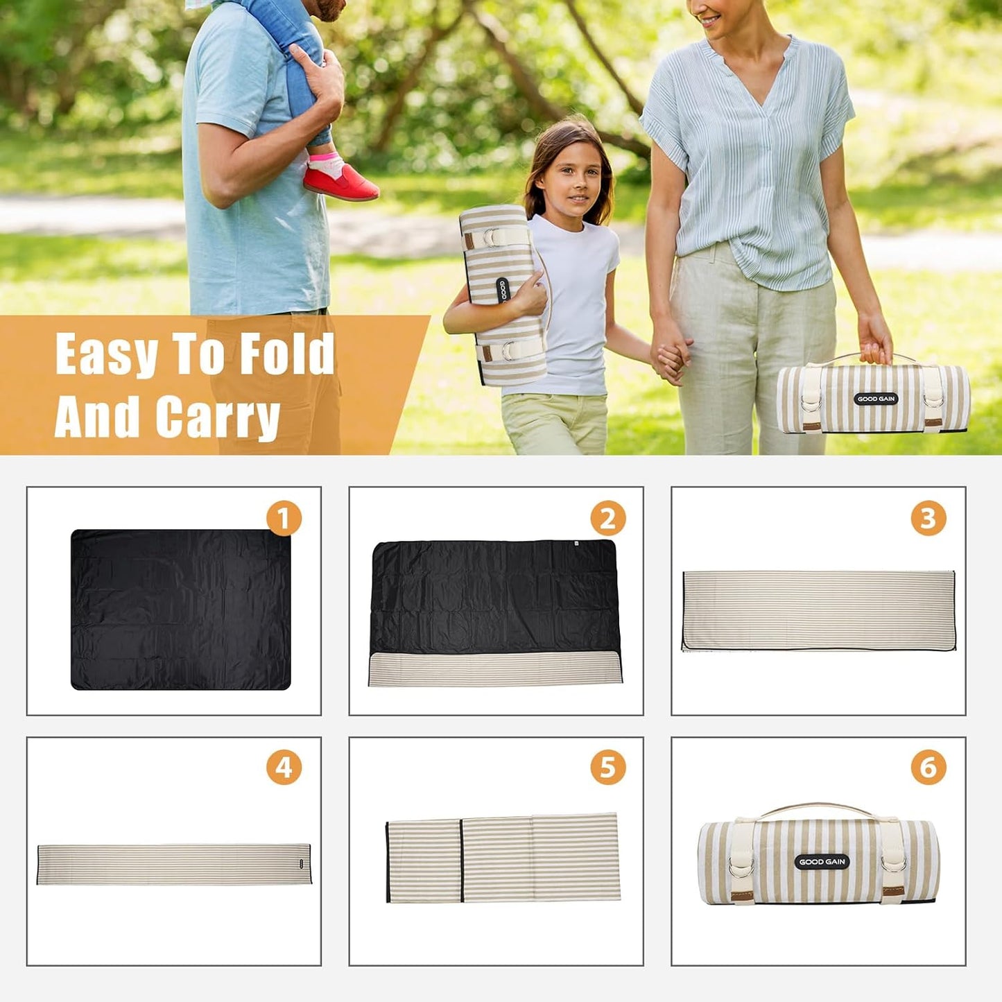 Picnic Blankets Waterproof Extra Large - Outdoor Blanket Sand Free Foldable with Carry Strap for Beach, Camping, Park Grass, Hiking, Travel, Concerts, Indoor (Sand Yellow)