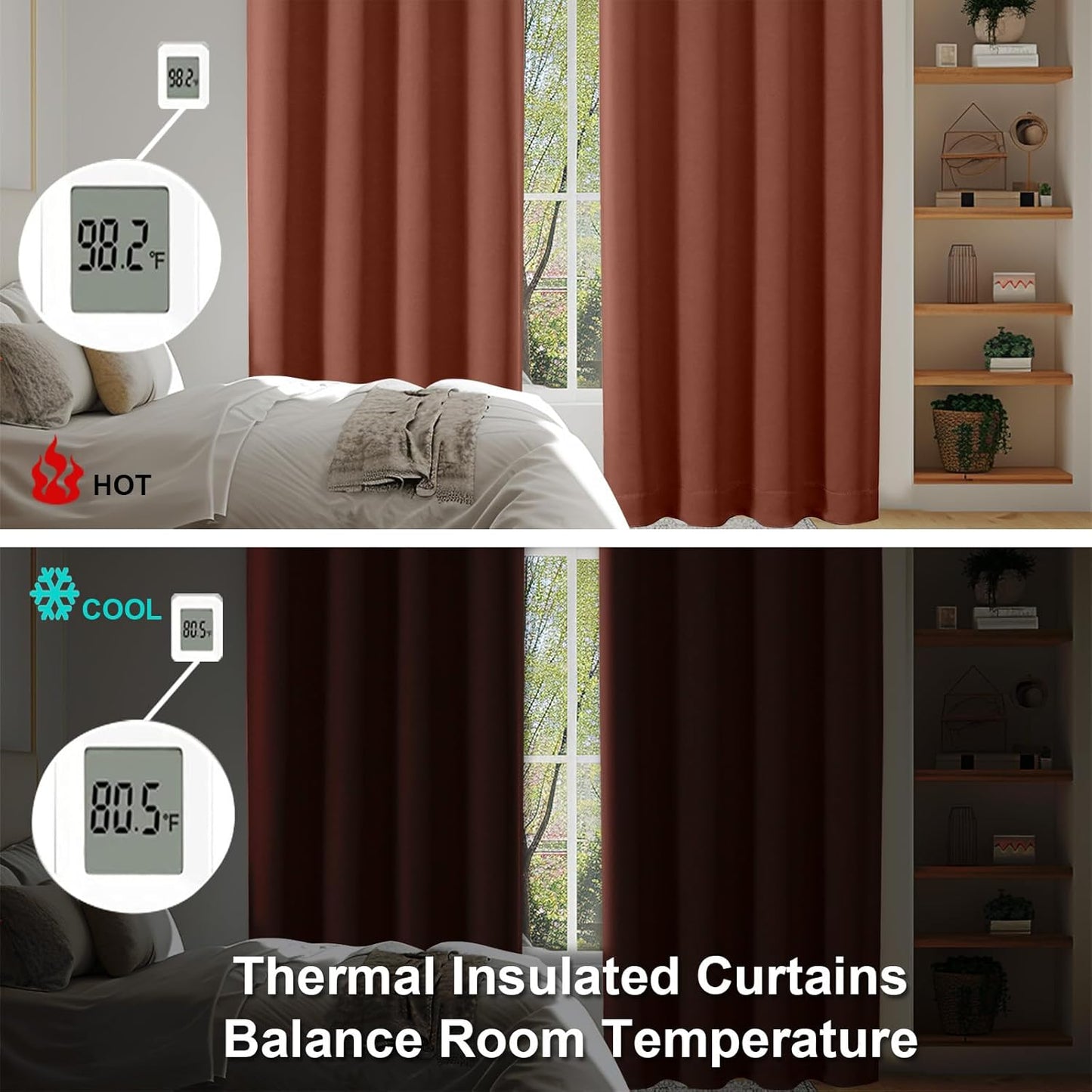 Simplebrand Ava Terracotta Blackout Curtains for Bedroom 63 Inch Length 2 Panels, Solid Thermal Insulated Energy Saving Rod Pocket Window Treatment Curtains Blackout Drapes, W40 x L63 Inch, Terracotta