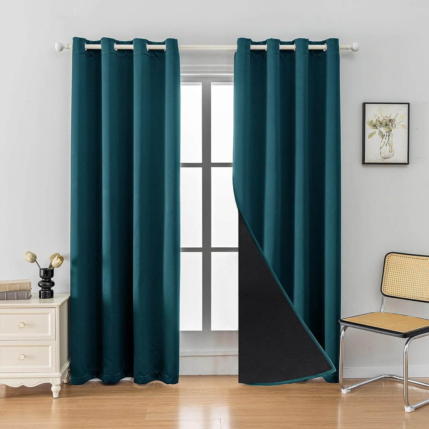 Anytime 100% Blackout Curtain Set, Thermal Insulated & Energy Efficiency Window Draperies for Guest Room, Full Shading Panels for Shift Worker and Light Sleepers（Greyish Blue, 2 Panels, 52W x 80L）
