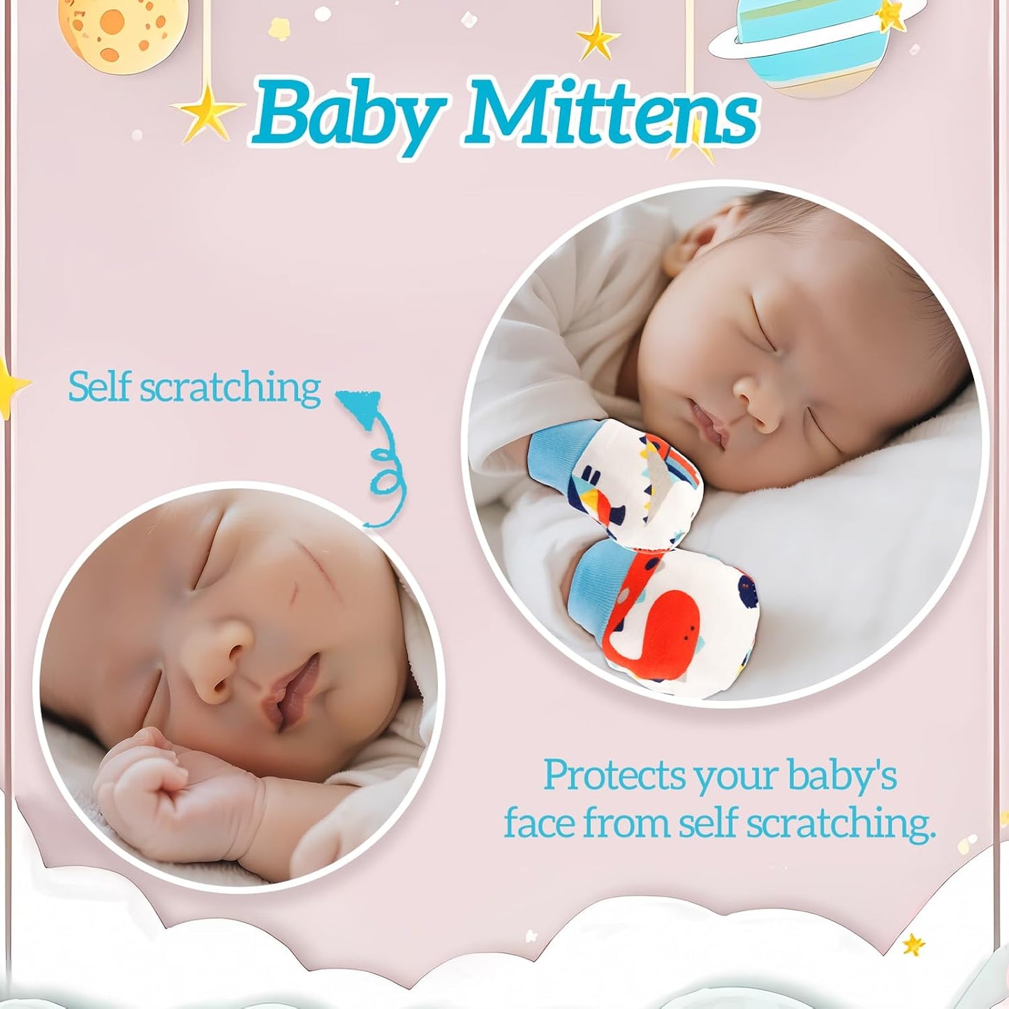 No Scratch Baby Mittens Newborn Infant Toddler Mittens Soft Elastic Wrist Gloves Mitten for 0-6 Months Boys Girls
