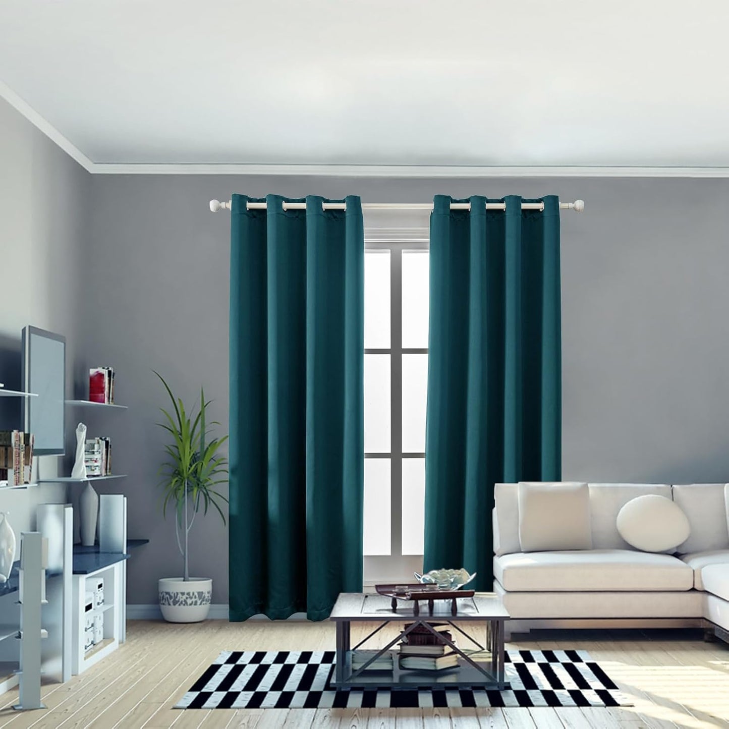 Anytime 100% Blackout Curtain Set, Thermal Insulated & Energy Efficiency Window Draperies for Guest Room, Full Shading Panels for Shift Worker and Light Sleepers（Greyish Blue, 2 Panels, 52W x 80L）