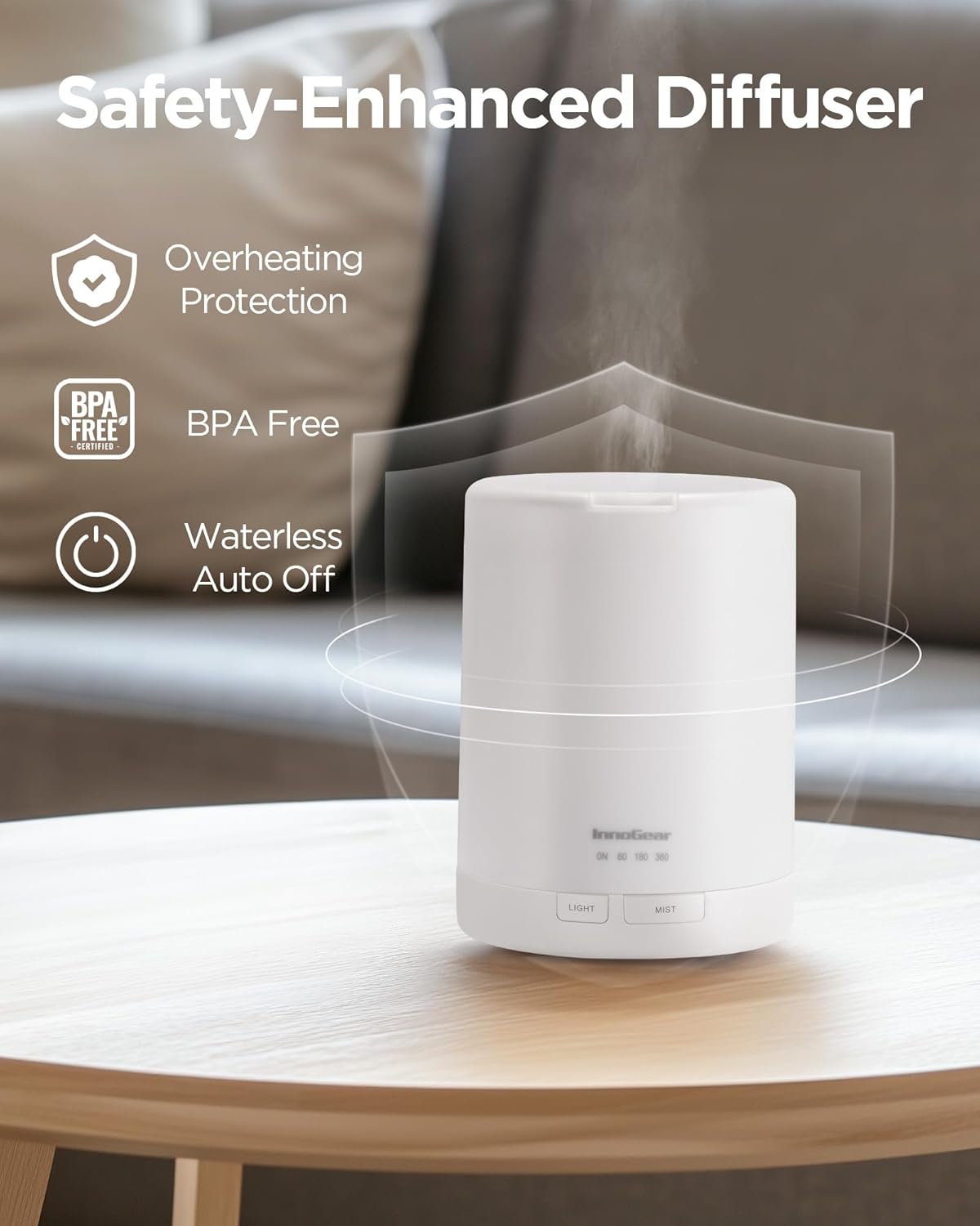 InnoGear 300ML Essential Oil Diffuser, Premium 5-in-1 Ultrasonic Aromatherapy Diffusers Scent Humidifier Aroma Diffuser Vaporizer Auto-Off Timer for Room Office Home, Basic White, Medium