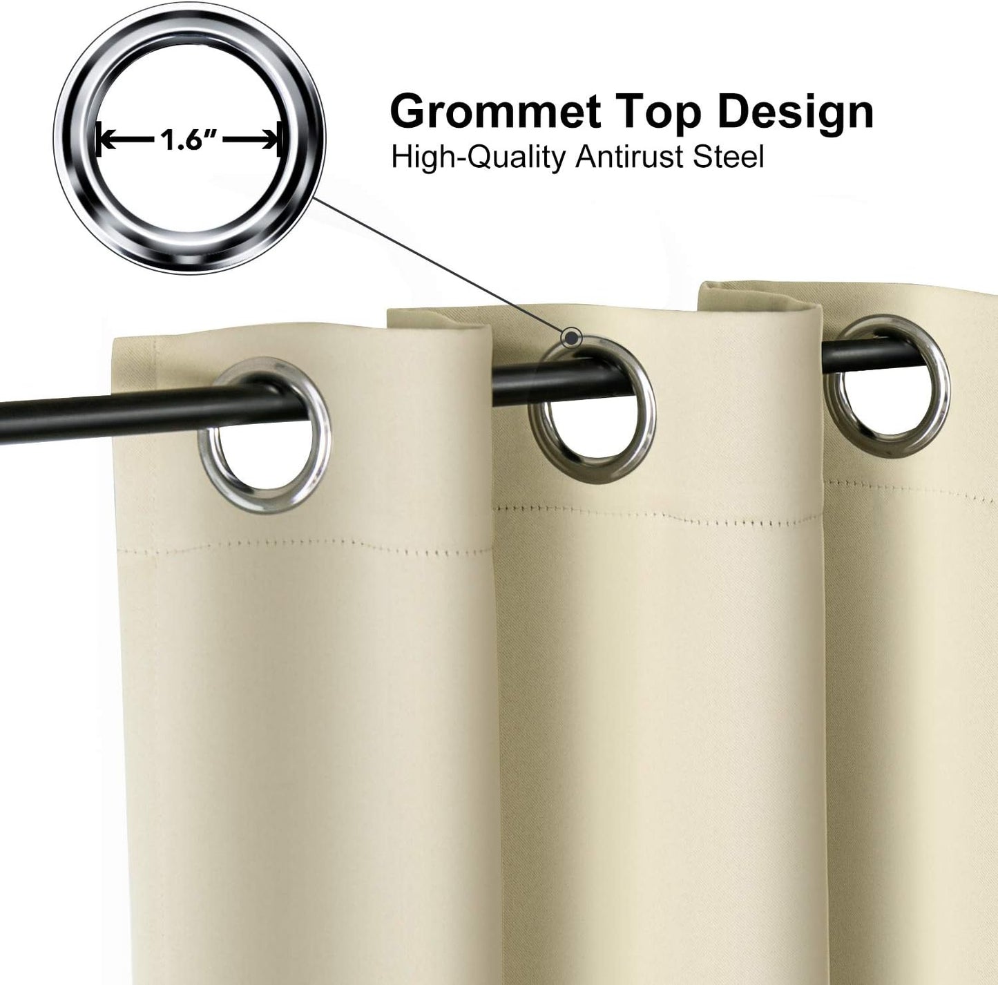 ChrisDowa Grommet Room Darkening Curtains for Bedroom and Living Room - 2 Panels Set Thermal Insulated Blackout Curtains (Beige, 38W x 54L)