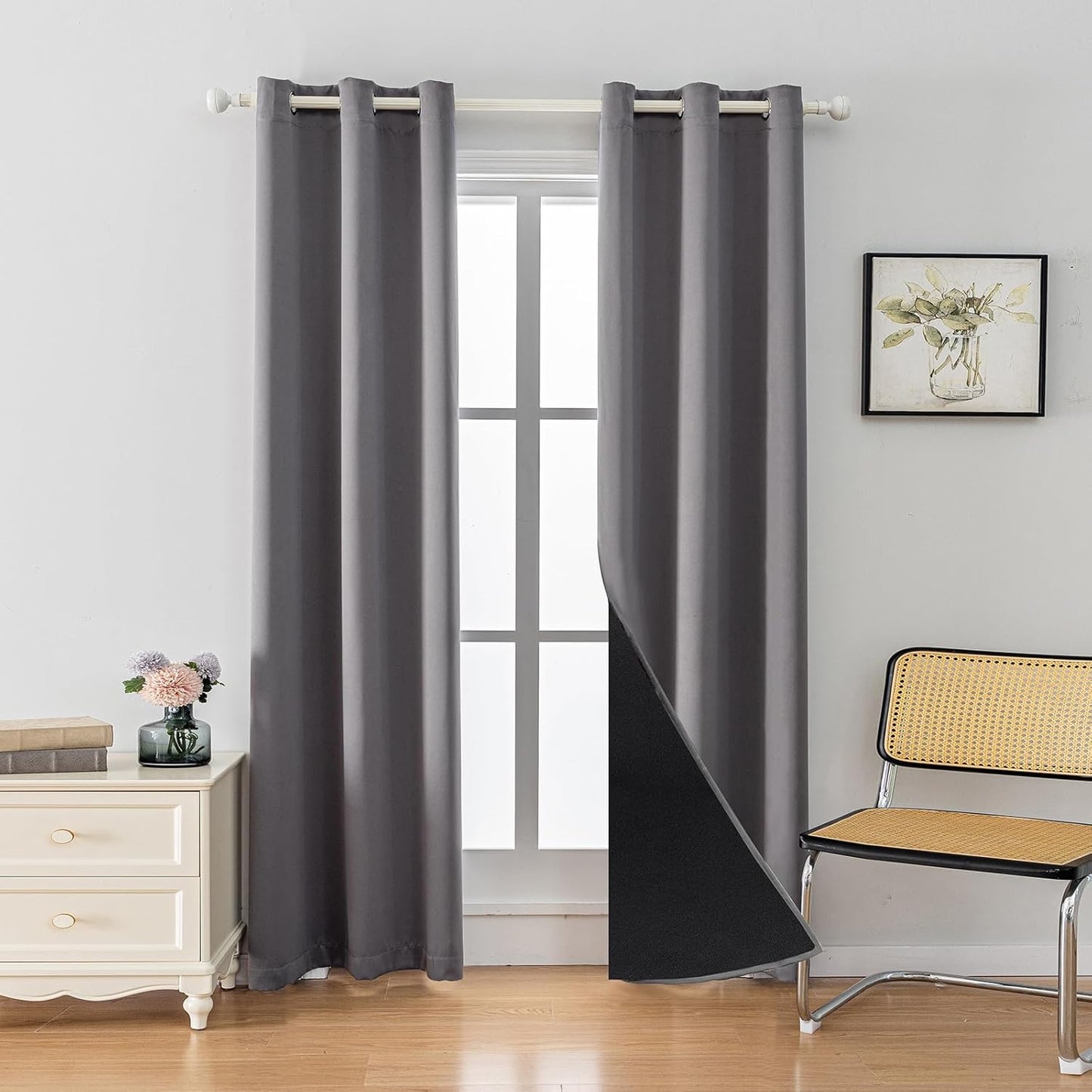 Anytime 100% Blackout Curtain Set, Thermal Insulated & Energy Efficiency Window Draperies for Guest Room, Full Shading Panels for Shift Worker and Light Sleepers（Grey, 2 Panels, 42W x 84L）