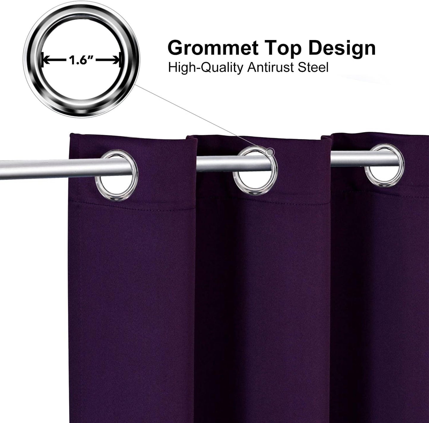ChrisDowa Grommet Blackout Curtains for Bedroom and Living Room - 2 Panels Set Thermal Insulated Room Darkening Curtains (Royal Purple, 52W x 45L)