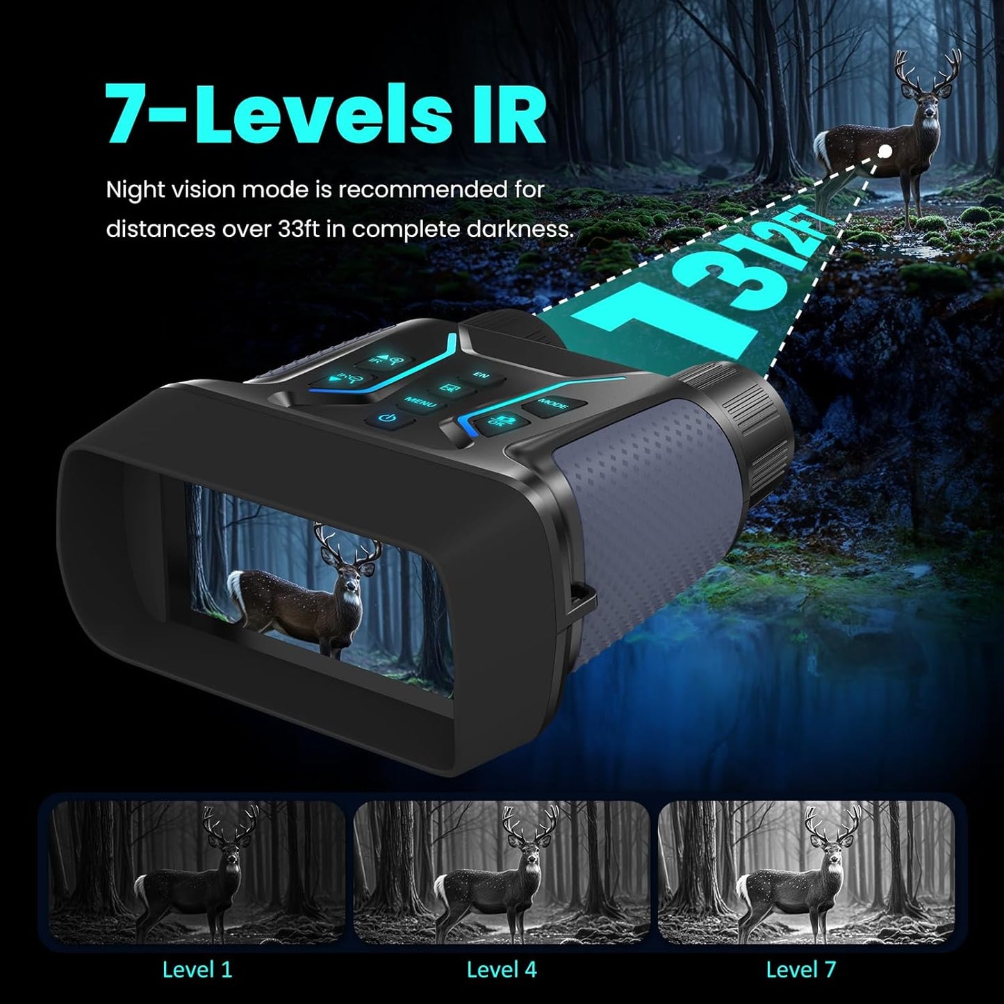 Night Vision Binoculars for Adults & Kids - 4.5'' Screen Infrared Night Vision Goggles Camera with Case, 4K Video & 36MP Photos, 8X Digital Zoom, 7-Level Infrared, 4500mAh Battery for Camping,Security
