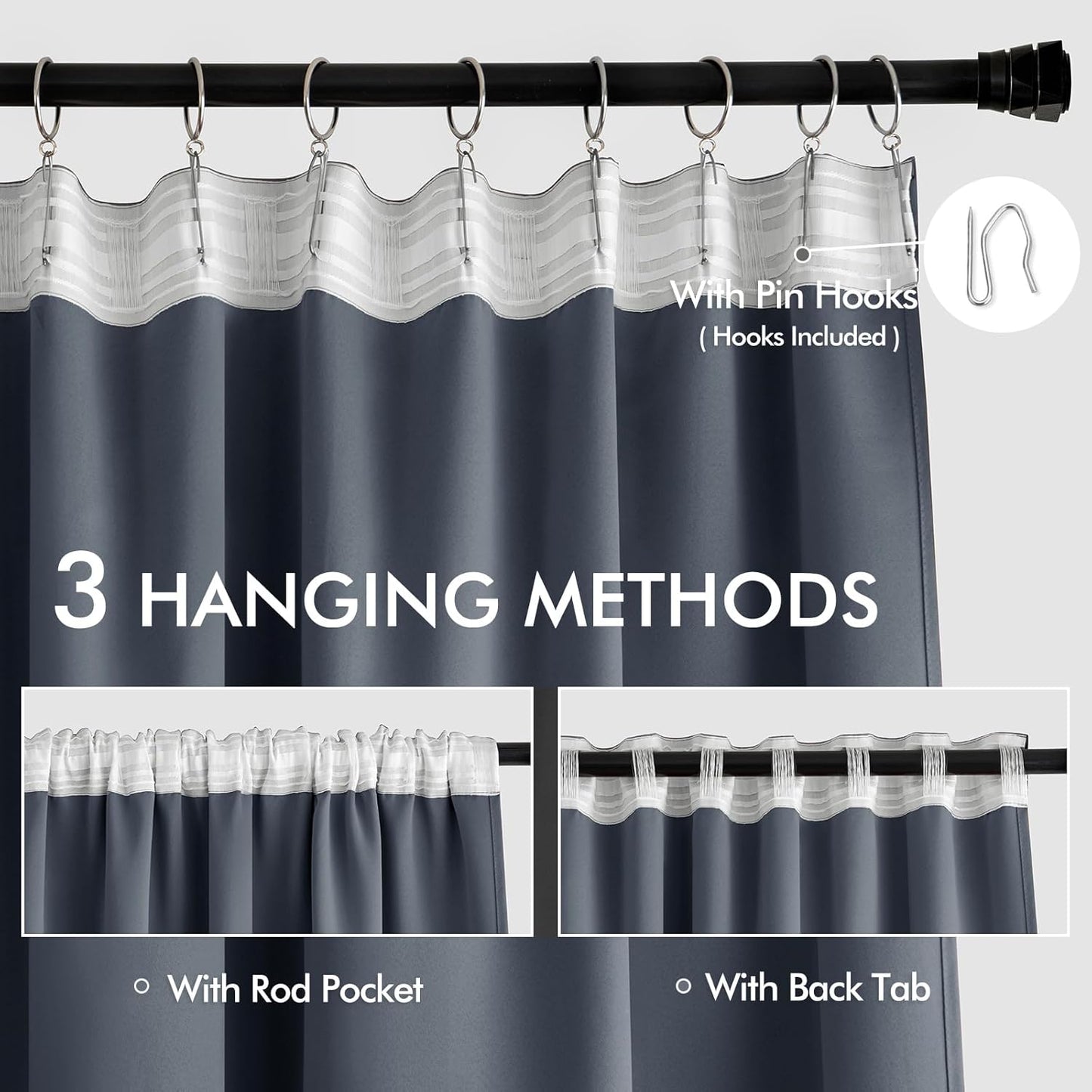MIULEE Stone Blue Back Tab Blackout Curtains 120 Inch Long 2 Panels Set for Bedroom, Rod Pocket/Pinch Pleated Extra Long Thermal Insulated Living Room Darkening Light Blocking 10FT Drapes