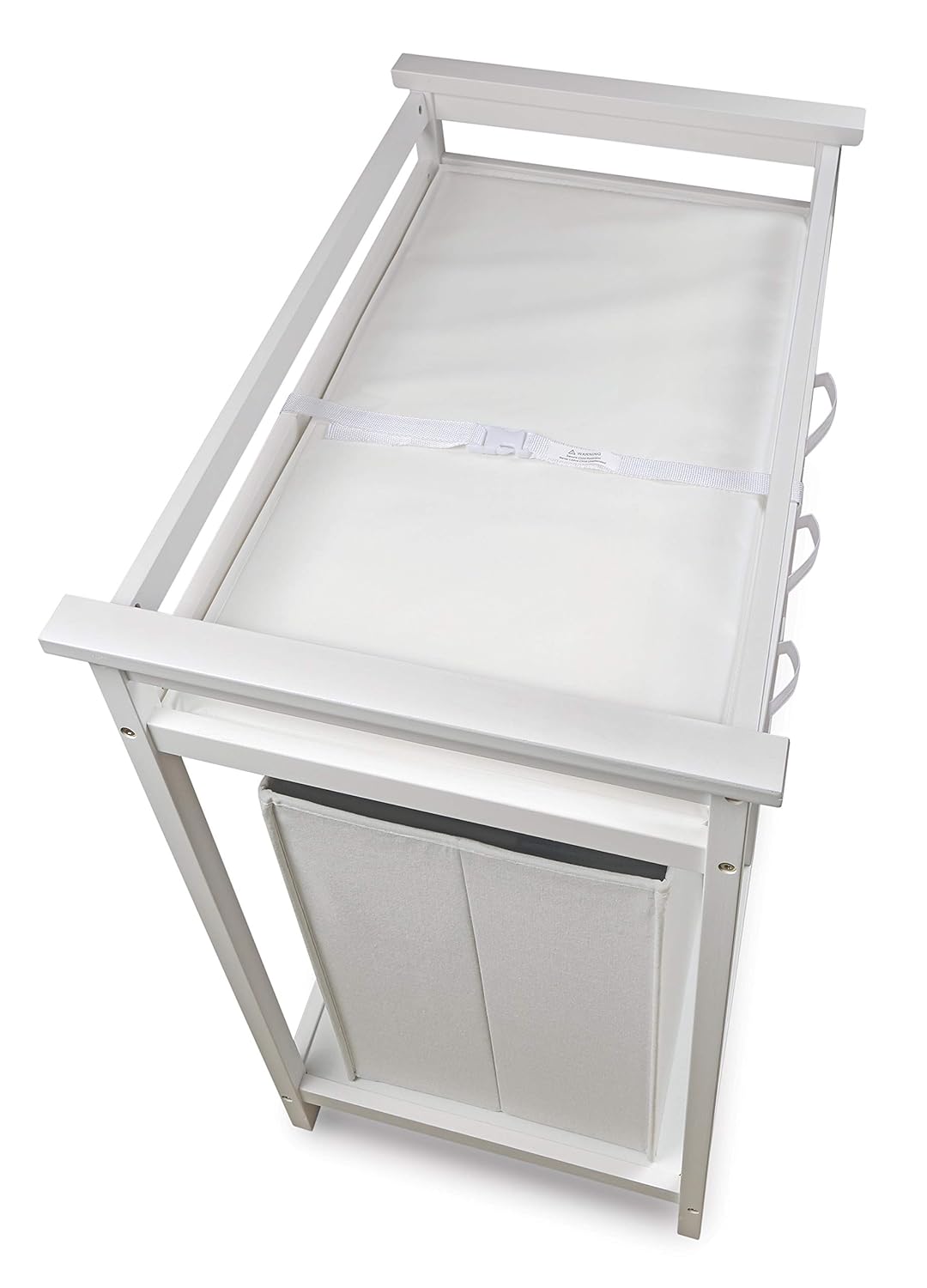Badger Basket Modern Baby Changing Table - Portable Diaper Station with 3 Drawers Pad & Hamper - Storage Organizer for Baby Clothes, Diapers & Toys - Fresh White/White (34.25 x 20.75 x 34.5)