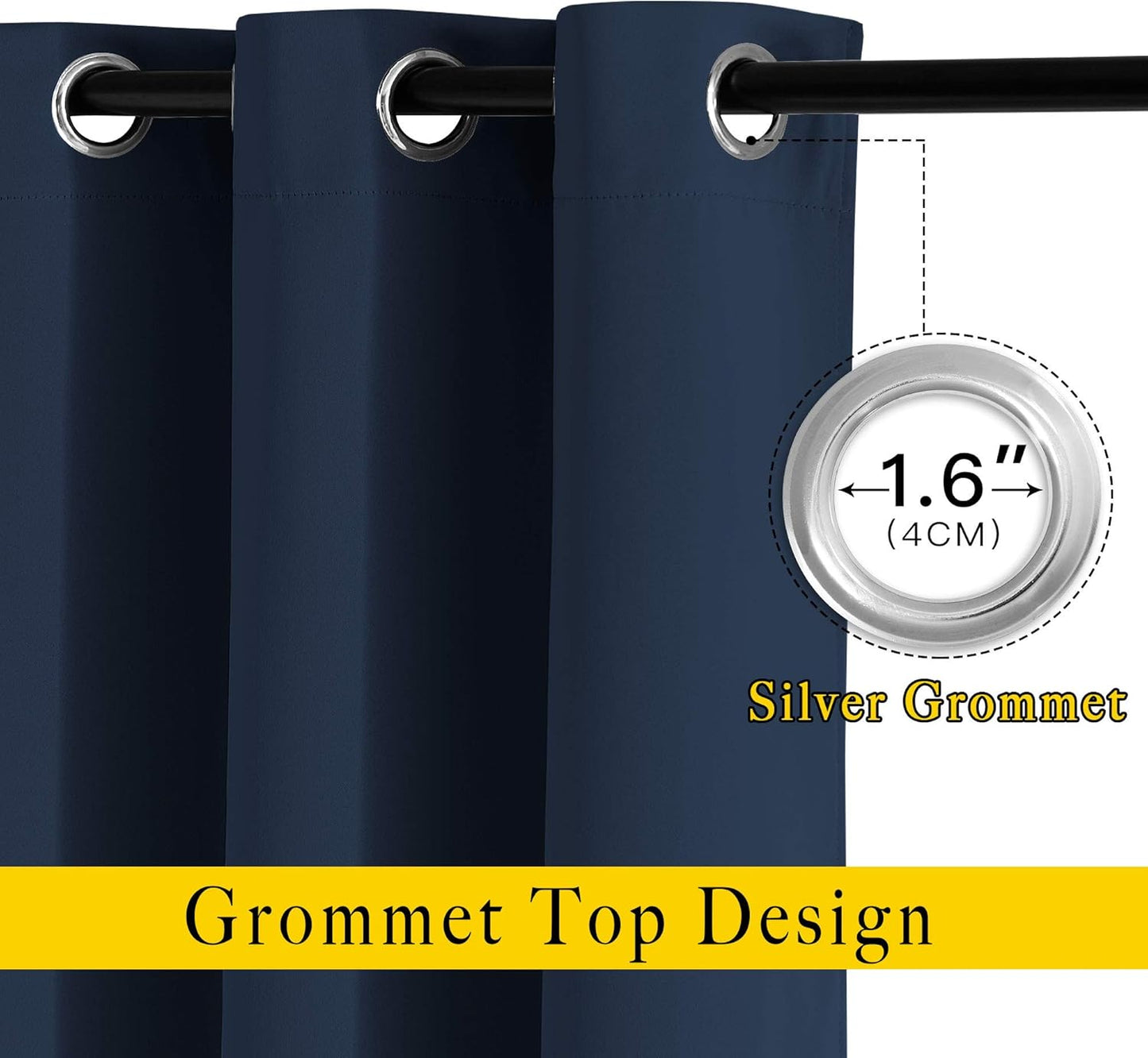 NICETOWN Window Drapes Long Curtains - (52 inches Wide x 120 inches Long, Navy, 2 Pieces) Living Room Panels Grommet Top Window Treatment for Hall & Guest Room