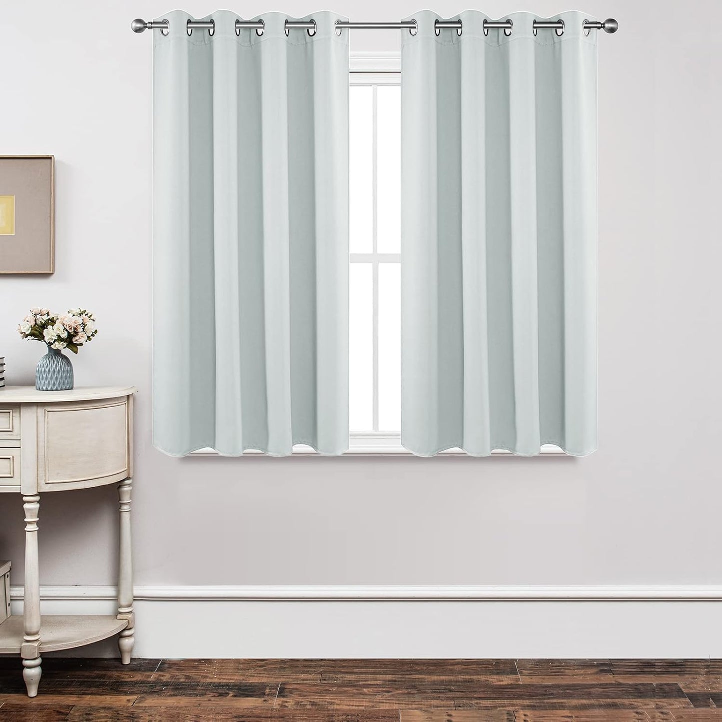 Joydeco White Curtains 45 Inches Long 2 Panels Set, Thermal Insulated Long Curtains& Drapes 2 Burg, Room Darkening Grommet Drapes for Living Room Bedroom Window (W52 x L45 Inch, Greyish White)