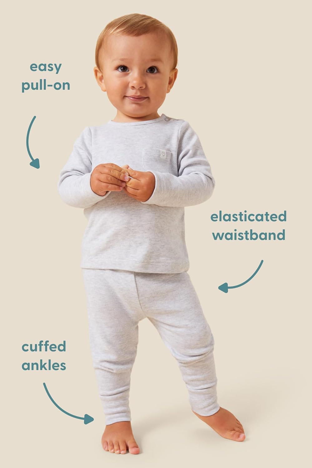 MORI Luxurious Baby Leggings in Blue Stripe, Elastic Waist, Organic, 0-3 Months
