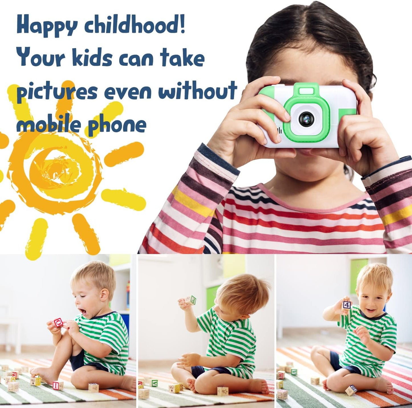 SUZIYO Kids Video Camera, Best Christmas Birthday Gifts Toys for Children, Toddlers Selfie Digital Camcorder 1080P Dual Lens 2.4 Inch HD for Age 3-8 Years Old Boys Girls with 32G SD Card, Green