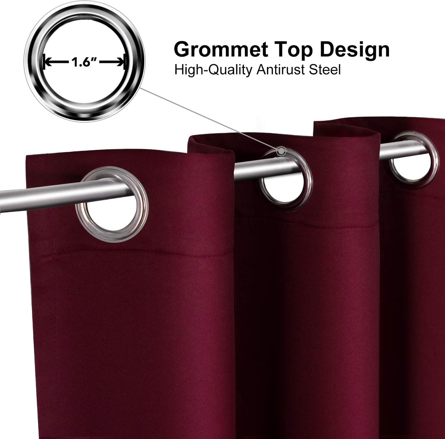 ChrisDowa Blackout Curtains 102 Inches Long 2 Panels Set for Living Room, Grommet Thermal Insulated Room Darkening Curtains for Bedroom (Burgundy Red, 52 x 102 Inch)