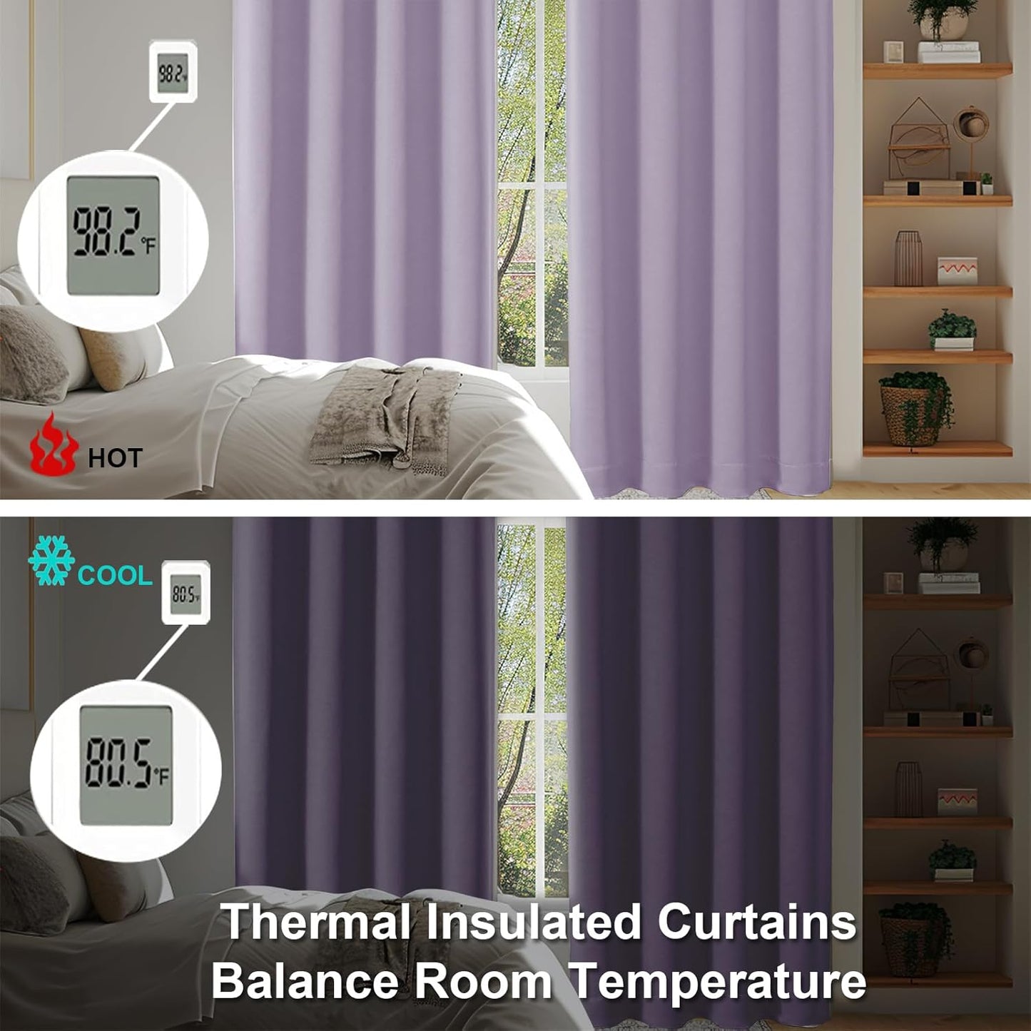 Simplebrand Ava Lilac Short Blackout Curtains for Bedroom 45 Inches Long 2 Panels Set, Solid Thermal Insulated, Energy Saving Window Treatment Curtains Blackout Drapes, W40 x L45 Inch, Lilac