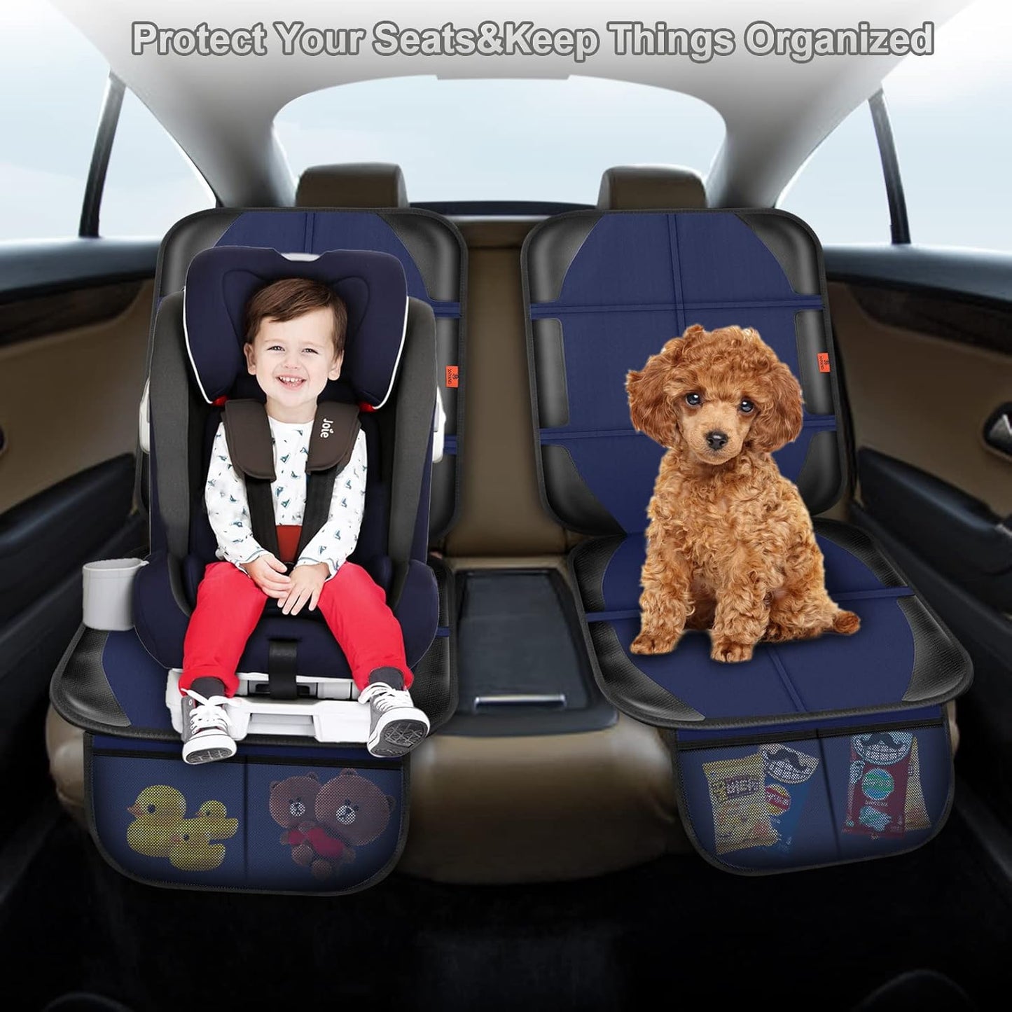 Car Seat Protector,2 Pack Automotive Seat Protectors Baby Carseat Pad Waterproof & Durable 600D Fabric for Child Baby Car Seat Mat Vehicle Pet Cover 2 Storage Pockets (Blue)