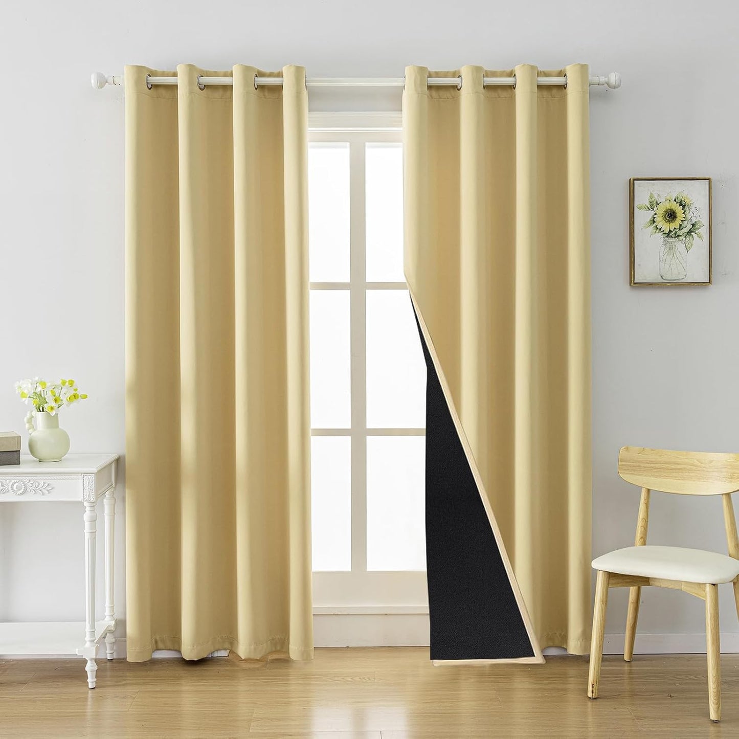 Anytime 100% Blackout Curtain Set, Thermal Insulated & Energy Efficiency Window Draperies for Guest Room, Full Shading Panels for Shift Worker and Light Sleepers（Beige, 2 Panels, 52W x 84L）