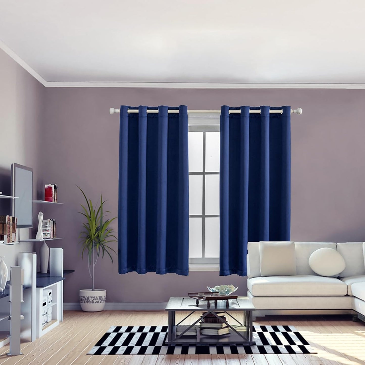 Anytime 100% Blackout Curtain Set, Thermal Insulated & Energy Efficiency Window Draperies for Guest Room, Full Shading Panels for Shift Worker and Light Sleepers（Navy Blue, 2 Panels, 52W x 54L）