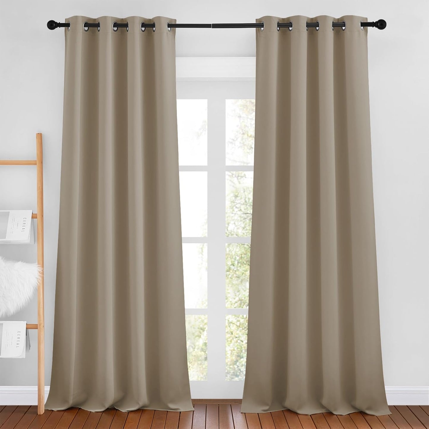 NICETOWN Taupe Curtains 96 inches Long, Grommet Thermal Insulated Blackout Curtains Privacy Window Treatments for Boys Room/Living Room, W46 x L96, 2 Panels