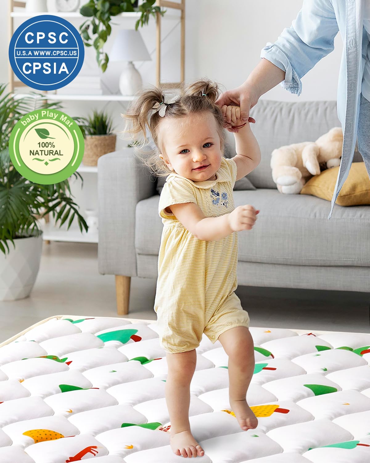 Odorless Premium Foam Baby Play Mat 79" x 71", Soft Microfiber Fabric Crawling Mat for Floor- Comfortable and Hypoallergenic, Non-Slip Cushioned Floor Playpen mat for Infants,Babies,Toddlers