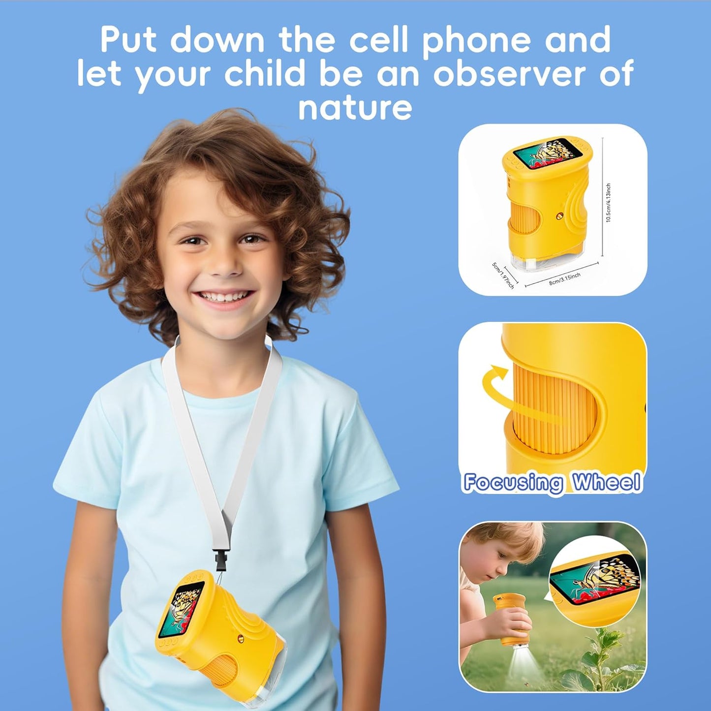 Microscope for Kids - 1000X Kids Handheld Pocket Microscope with 4K 2.0 IPS Screen, Portable Photo & Video Miniscope for Education Birthday Gift for Children Ages 3-10 Boys Girls Toys