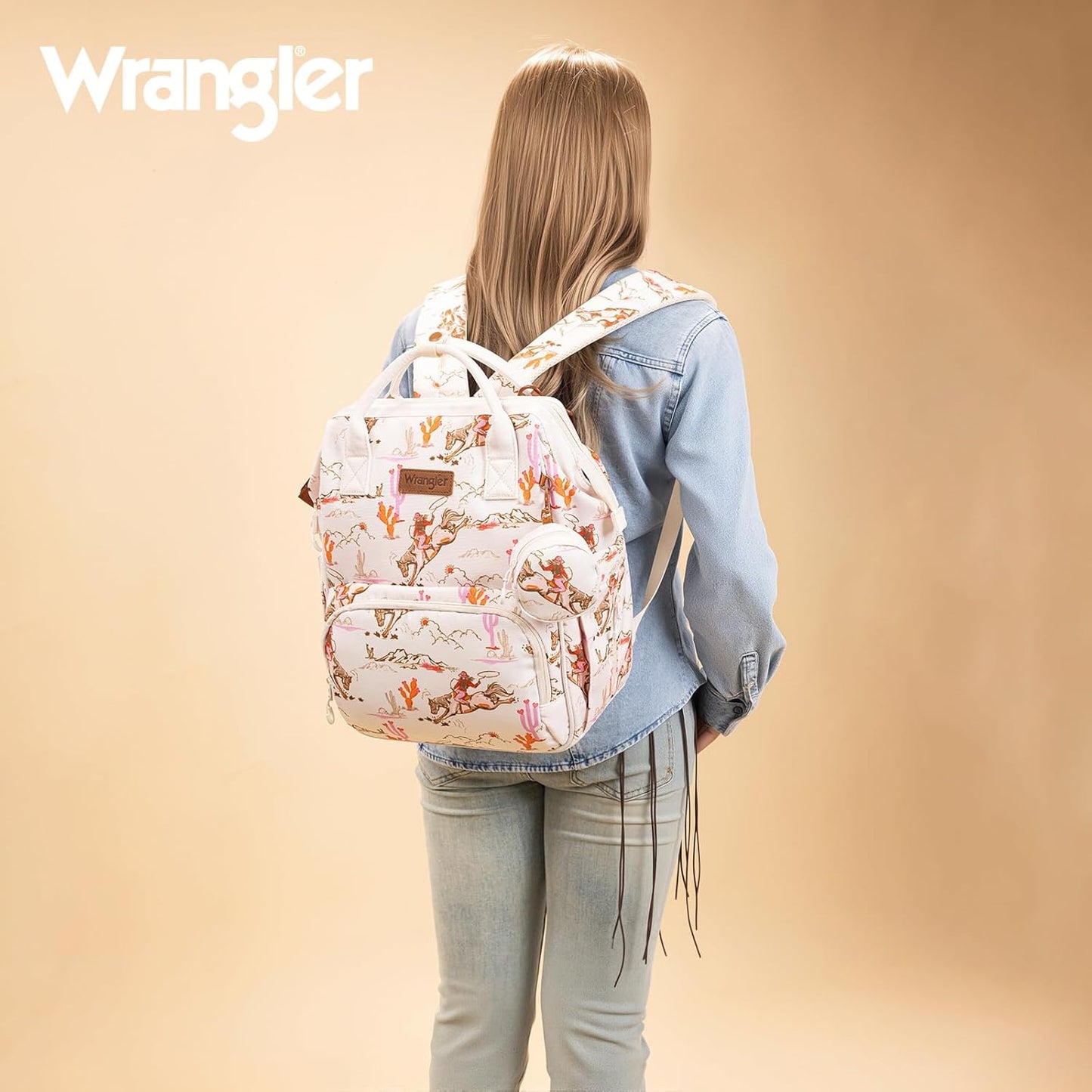 Wrangler Diaper Bag Backpacks Western Backpack Purses Multi-function Baby Bags for Mom with Waterproof Changing Pad & Pacifier Case