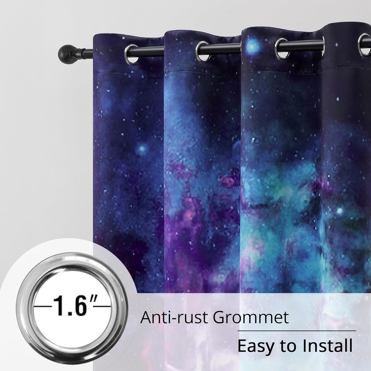Galaxy Blackout Curtains - Space Design, 100% Blackout, 2 Panels, Each W52×L63, Thermal Insulated Curtains for Bedroom, Noise Reducing & Energy Efficient, Keeping Your Decor Looking Fresh and Vibrant