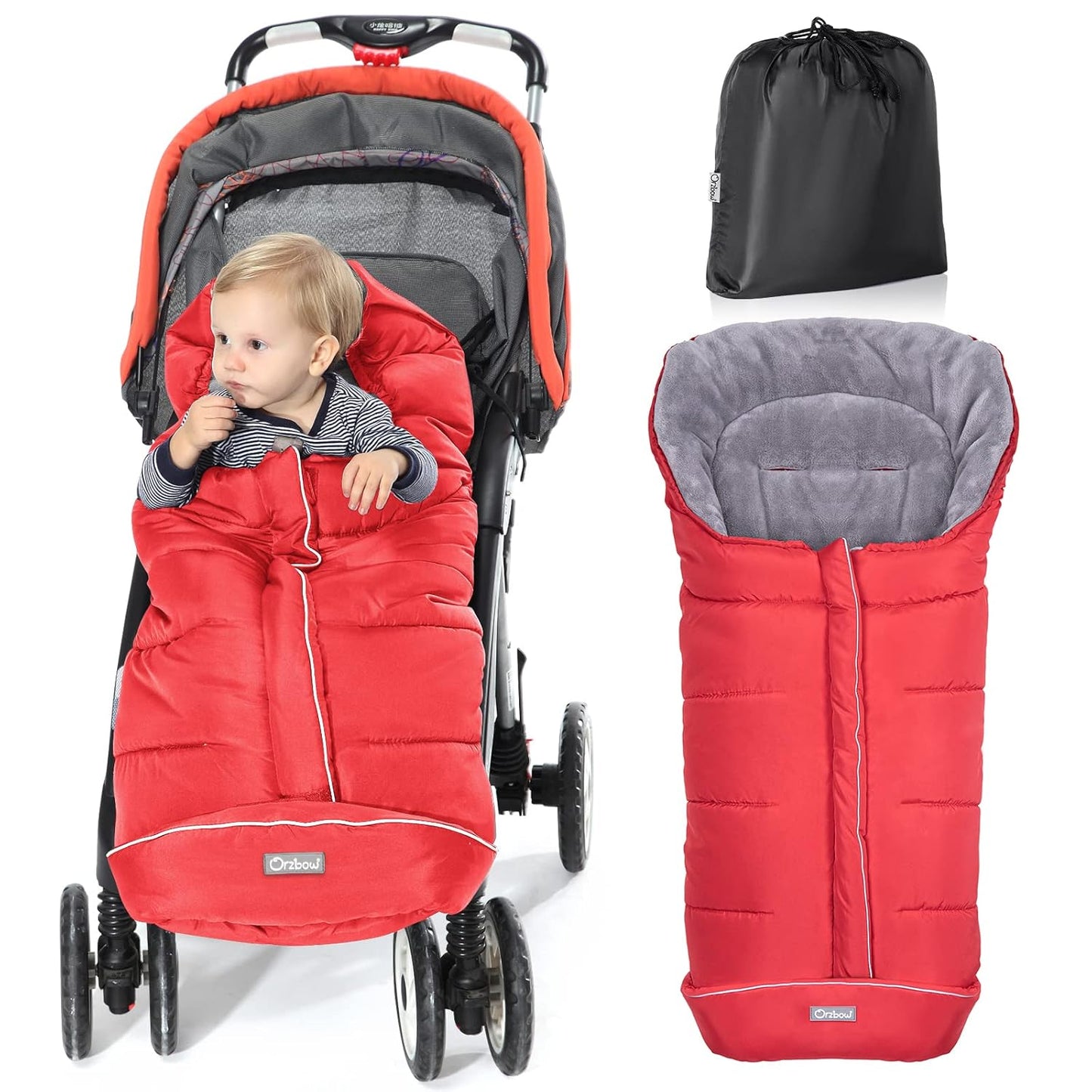 Orzbow Warm Bunting Bag Universal,Stroller Sleeping Bag Cold Weather,Waterproof Toddler Footmuff(Red,Large)