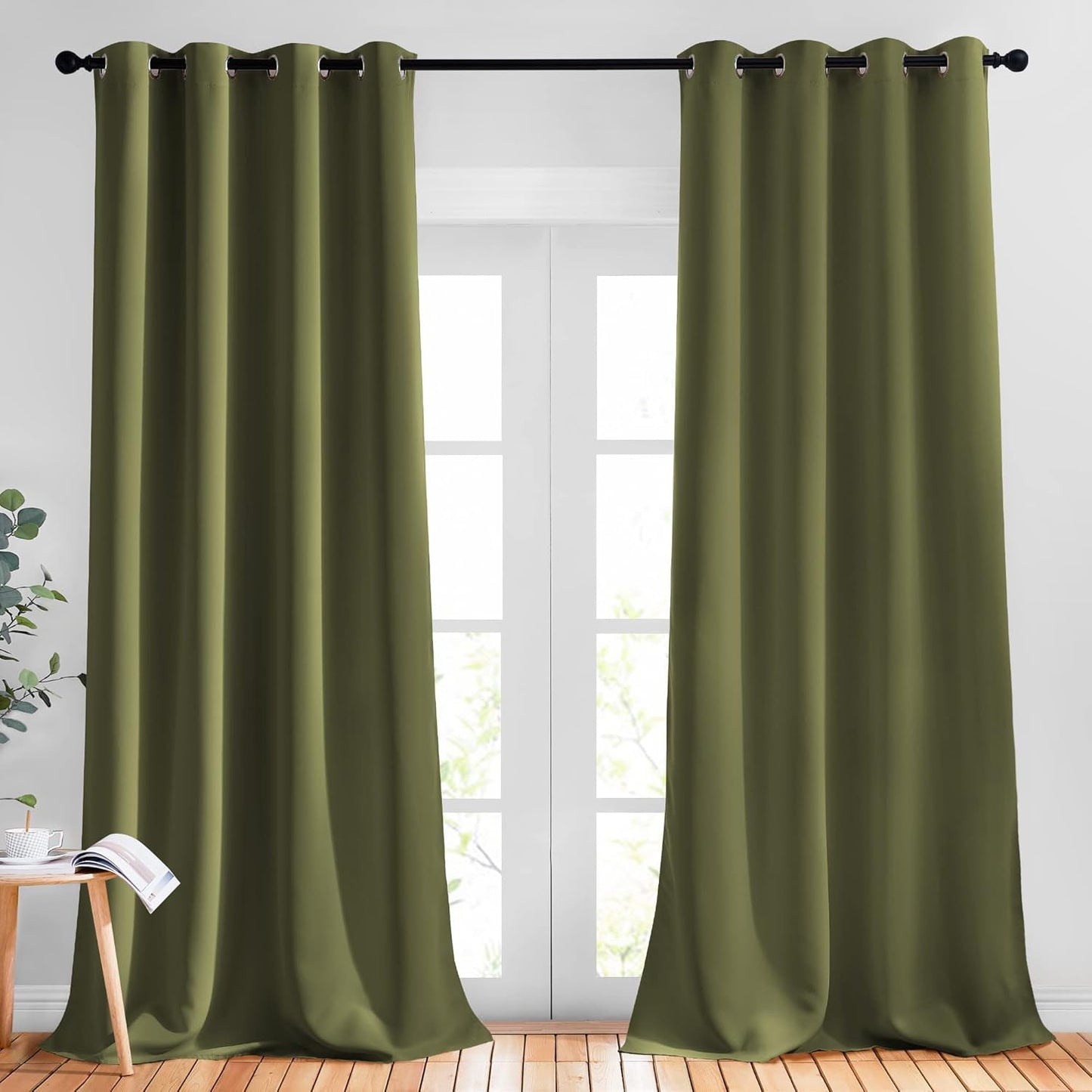 NICETOWN Patio Glass Door Panels - (52 inches Wide x 108 inches Long, Olive Green, 1 Pair) Blackout Curtains for Holiday Decor, Privacy Panel Drapes for Dining Room and Guest Room