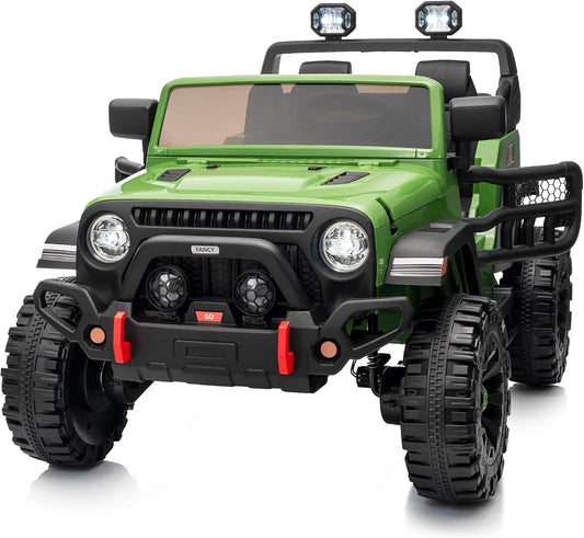 2 Seater Ride on Car Truck, 12V Kids Electric Ride on Toy for Big Kids Age 3-8 w/Remote Control- Army Green