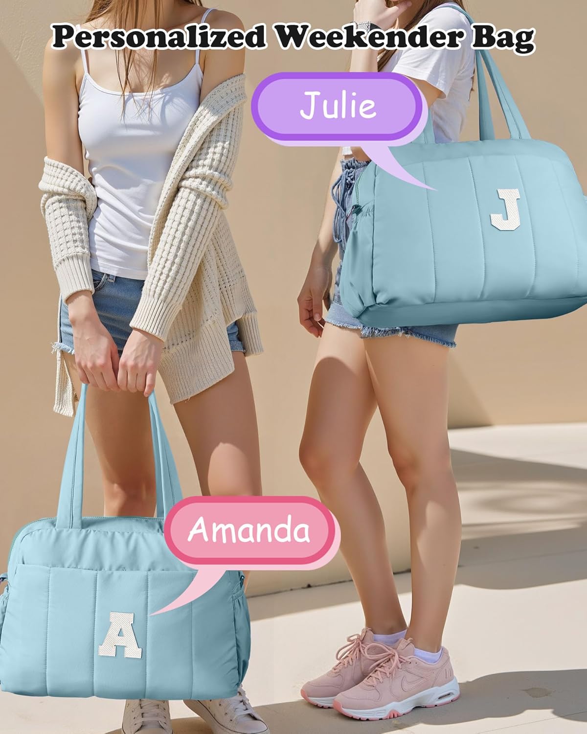 Duffle Bag, Weekender Bags for Girl，Gifts for Teen Girls 16-18-Initial Overnight Bag with Wet Pocket，Lightweight Dance Bags Personalized Gymnastics bag with Makeup Pouch
