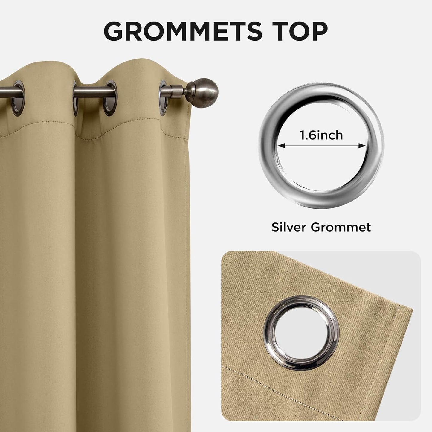 Joydeco Blackout Curtains 90 Inches Long 1 Panel, Thermal Insulated Long Curtains& Drapes 1 Piece, Room Darkening Grommet Drapes for Living Room Bedroom Window (W70 x L90 Inch, Beige)