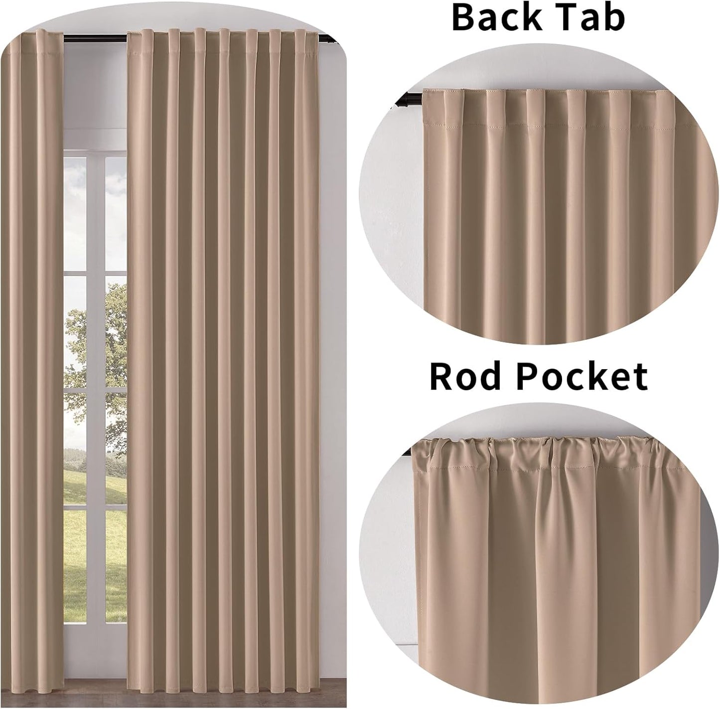 Joydeco Custom Blackout Curtains for Bedroom, 1 Panel Room Darkening Curtains & Drapes for Living Room Window Rod Pocket Back Tab (Custom Size,Khaki)