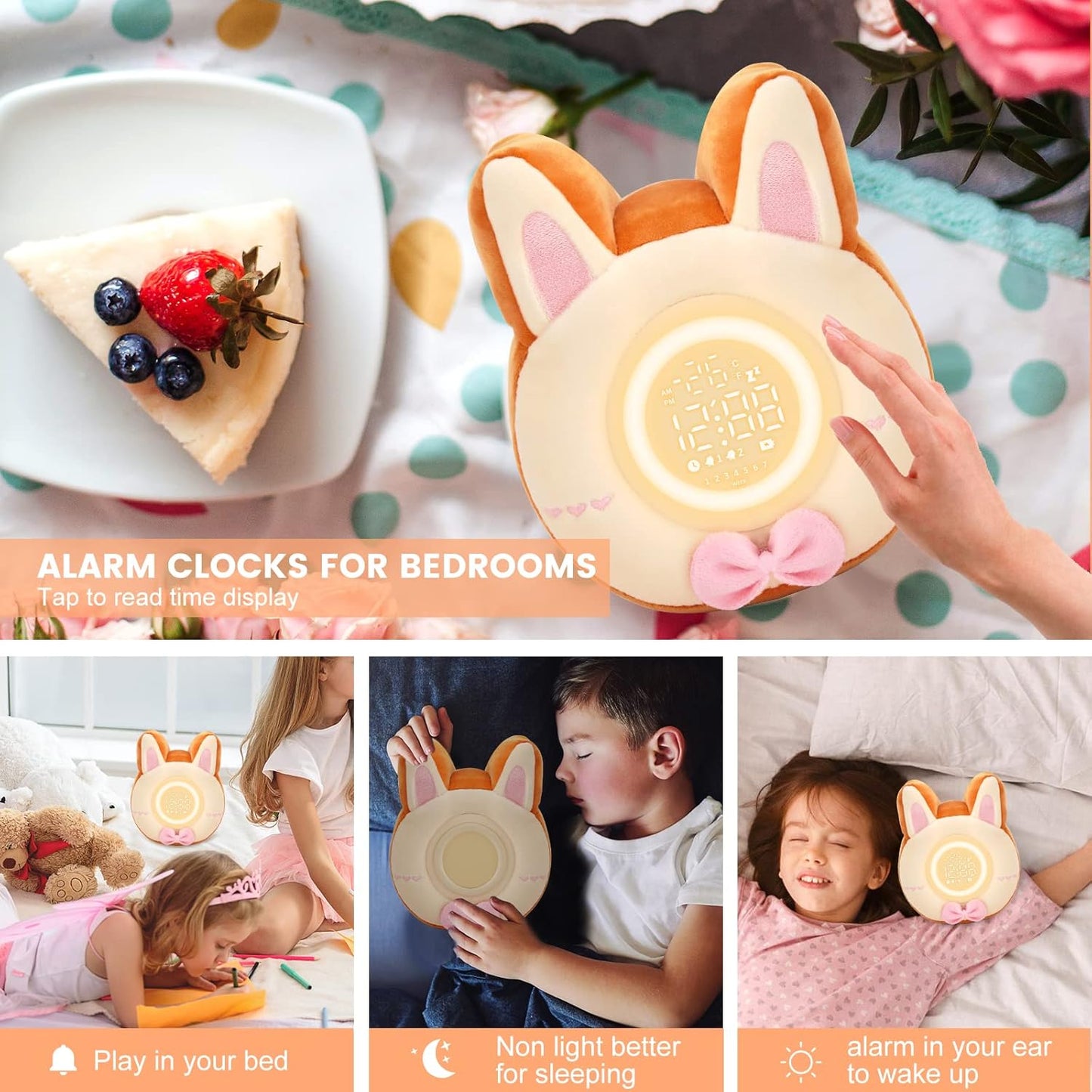 QANYI Bunny Night Light for Kids - Soft Plush Toy with Bunny Alarm Clock, Sleep Light for Bedroom, Gifting, Christmas, New Year
